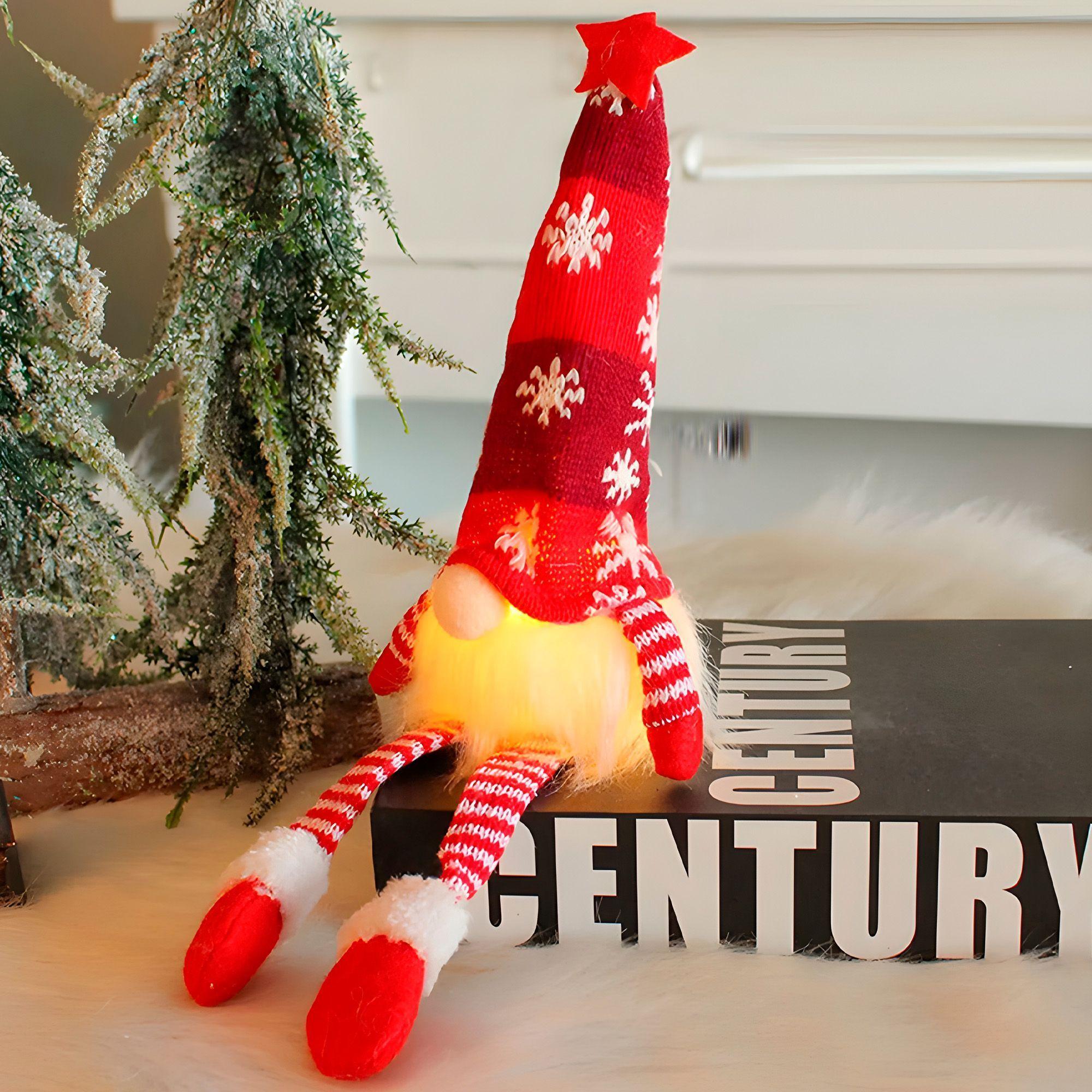 2 Gnomos Navideños Mono Iluminacion Patas Cortas Y Largas-5