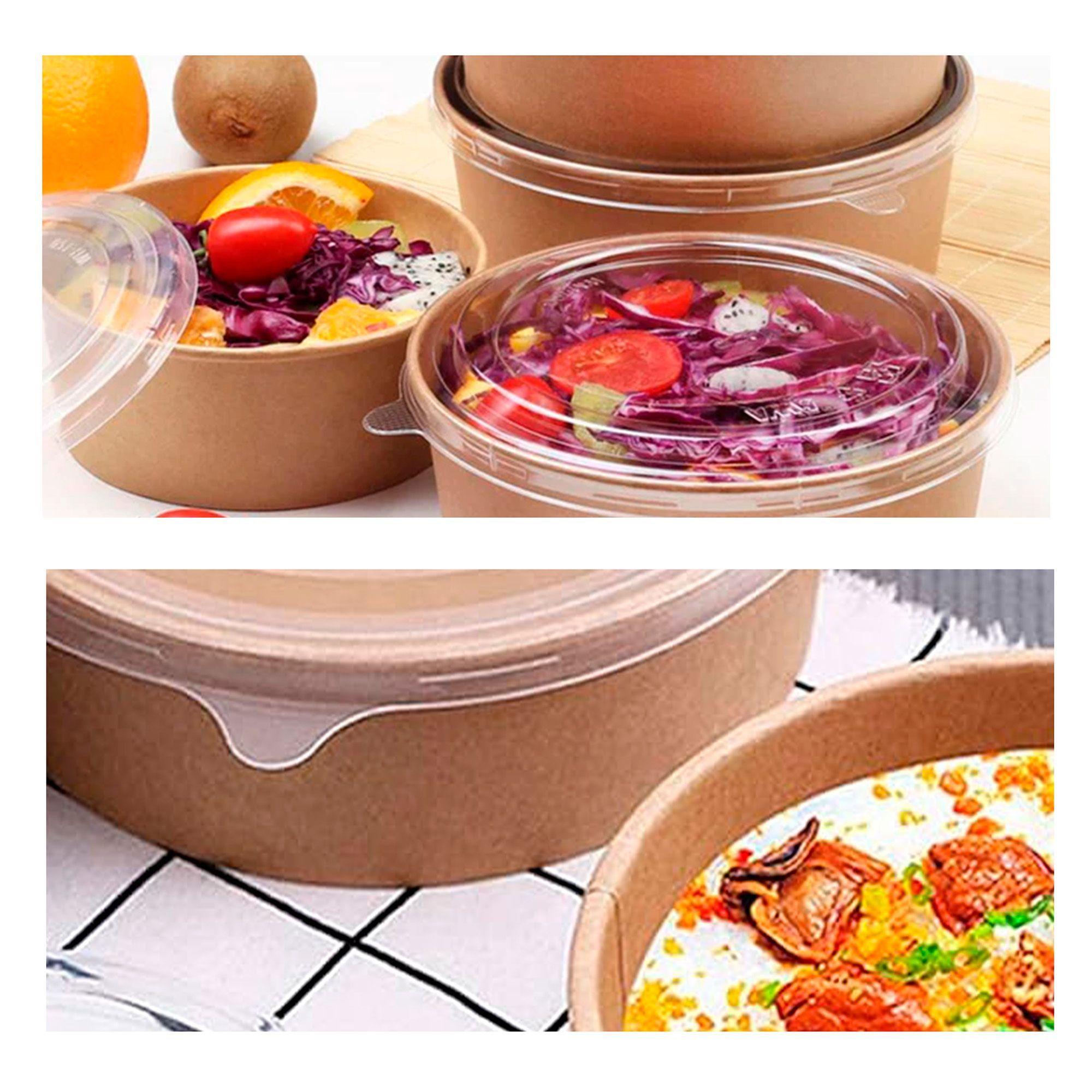 Bowl Envase Recipiente Kraft Con Tapa Pet 1000ml 10u-2