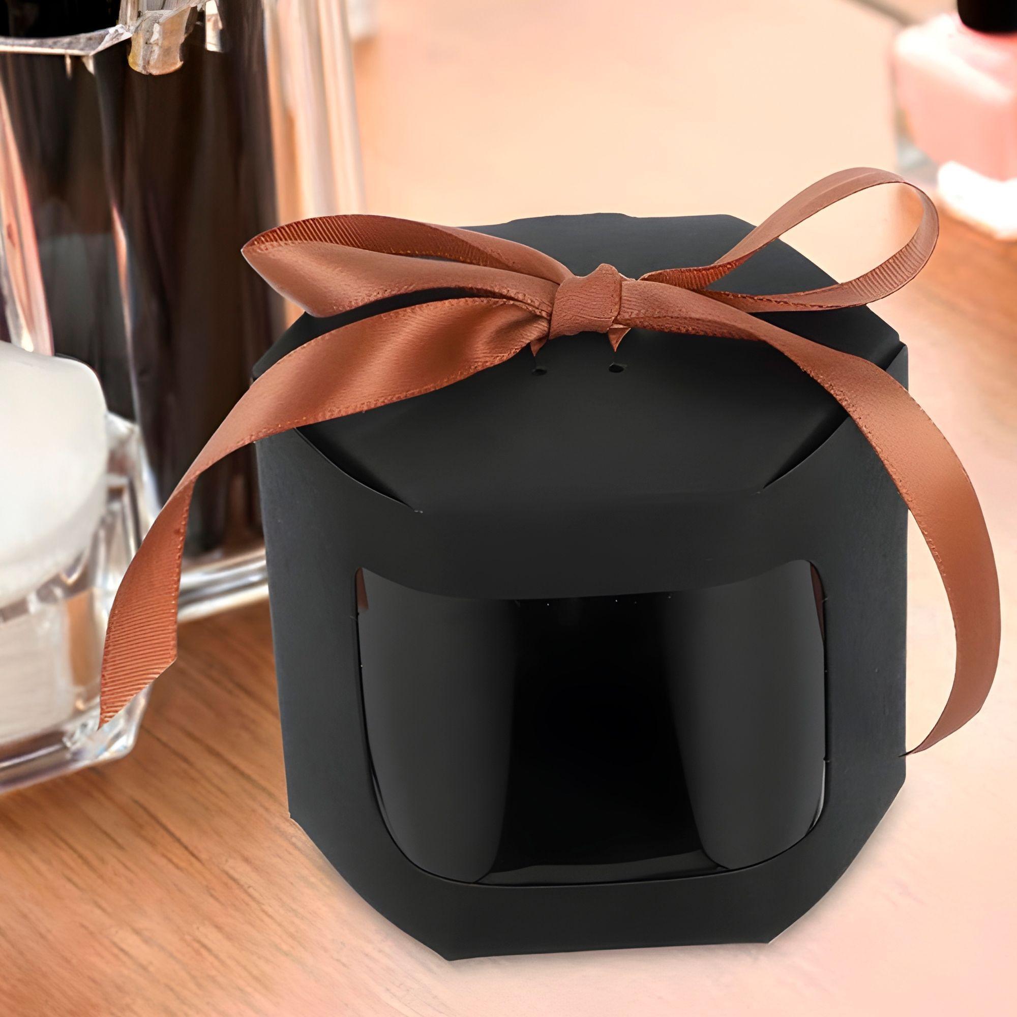 20 Cajas Regalo Hexagonal Negra Visor Frontal 10x10x10 Cm-3