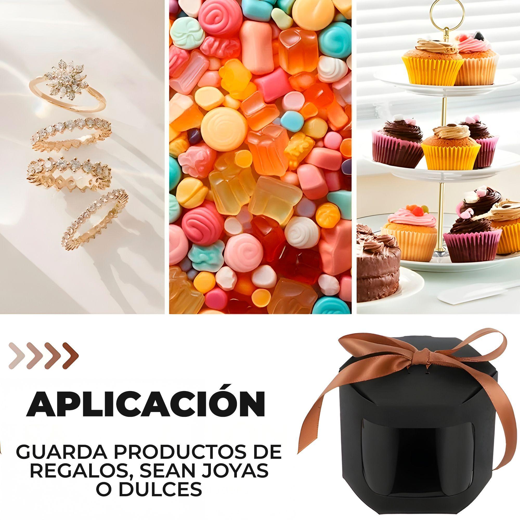 20 Cajas Regalo Hexagonal Negra Visor Frontal 10x10x10 Cm-7