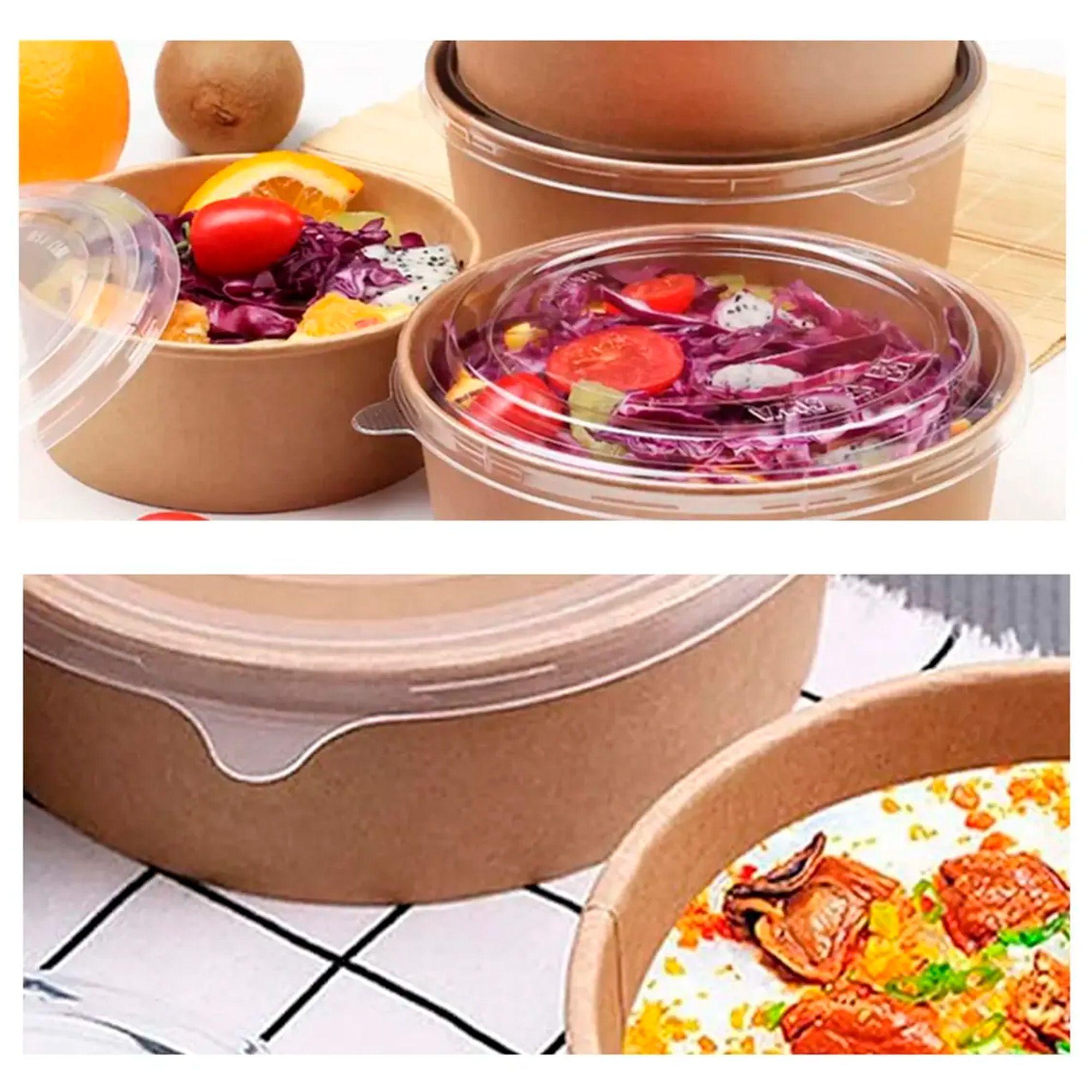 Bowl Envase Recipiente Kraft Con Tapa Pet 500ml 100u-2