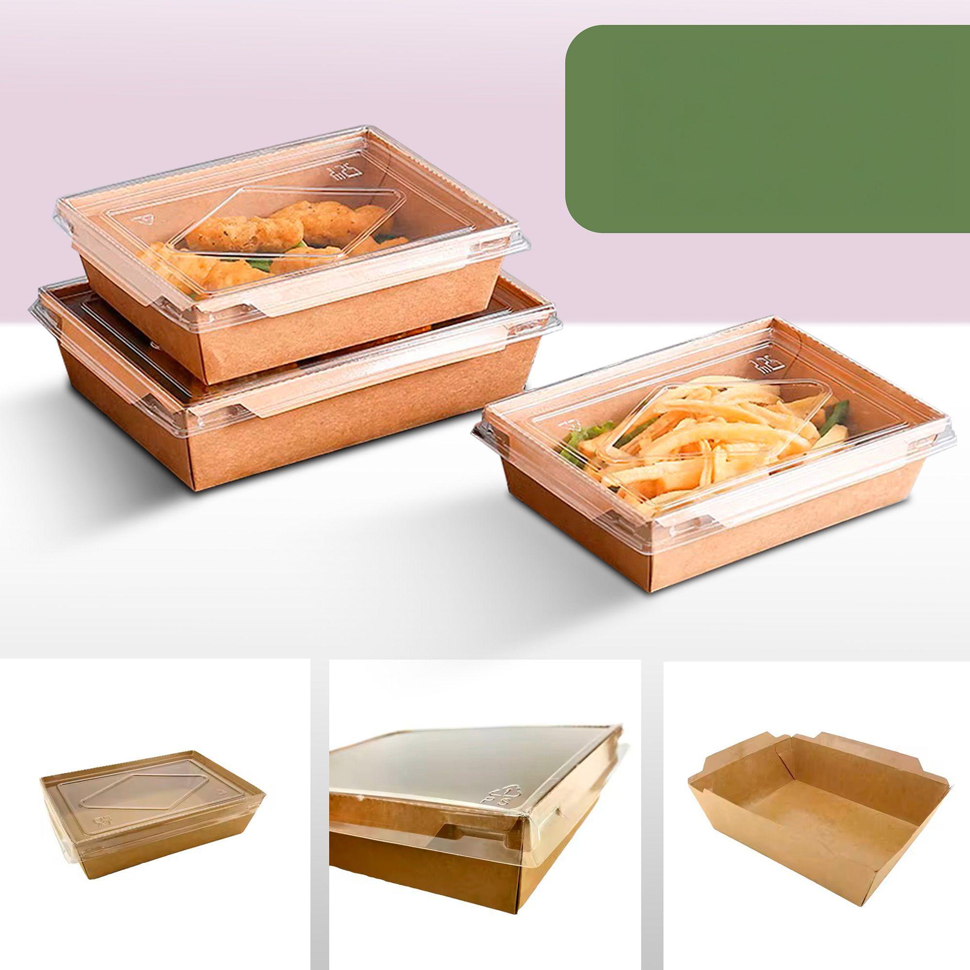 Bandeja Kraft Con Tapa Recipiente Contenedor 700ml 50u-2
