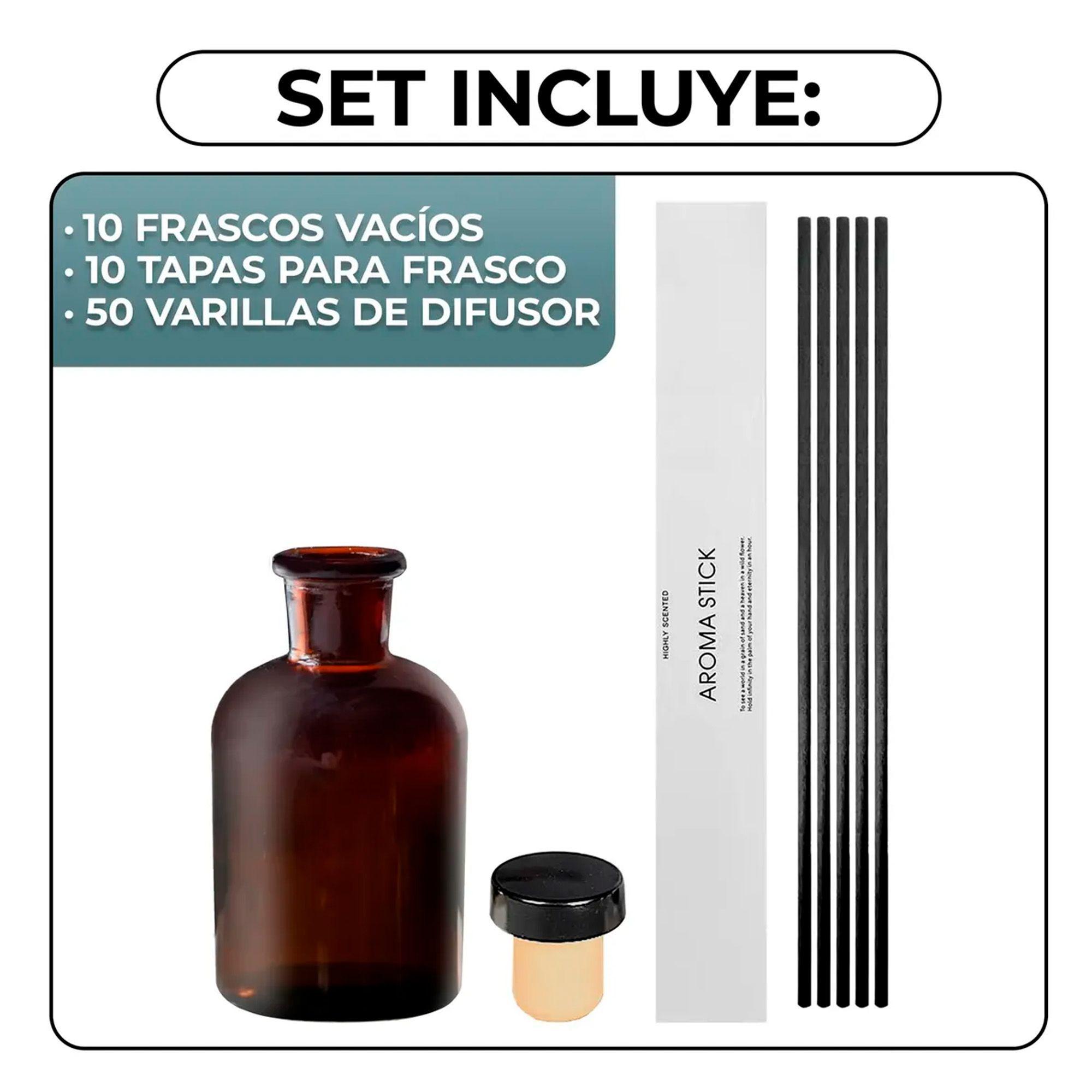 Frasco Mikado Difusor Vidrio Con Tapa Varillas X10 Set-4