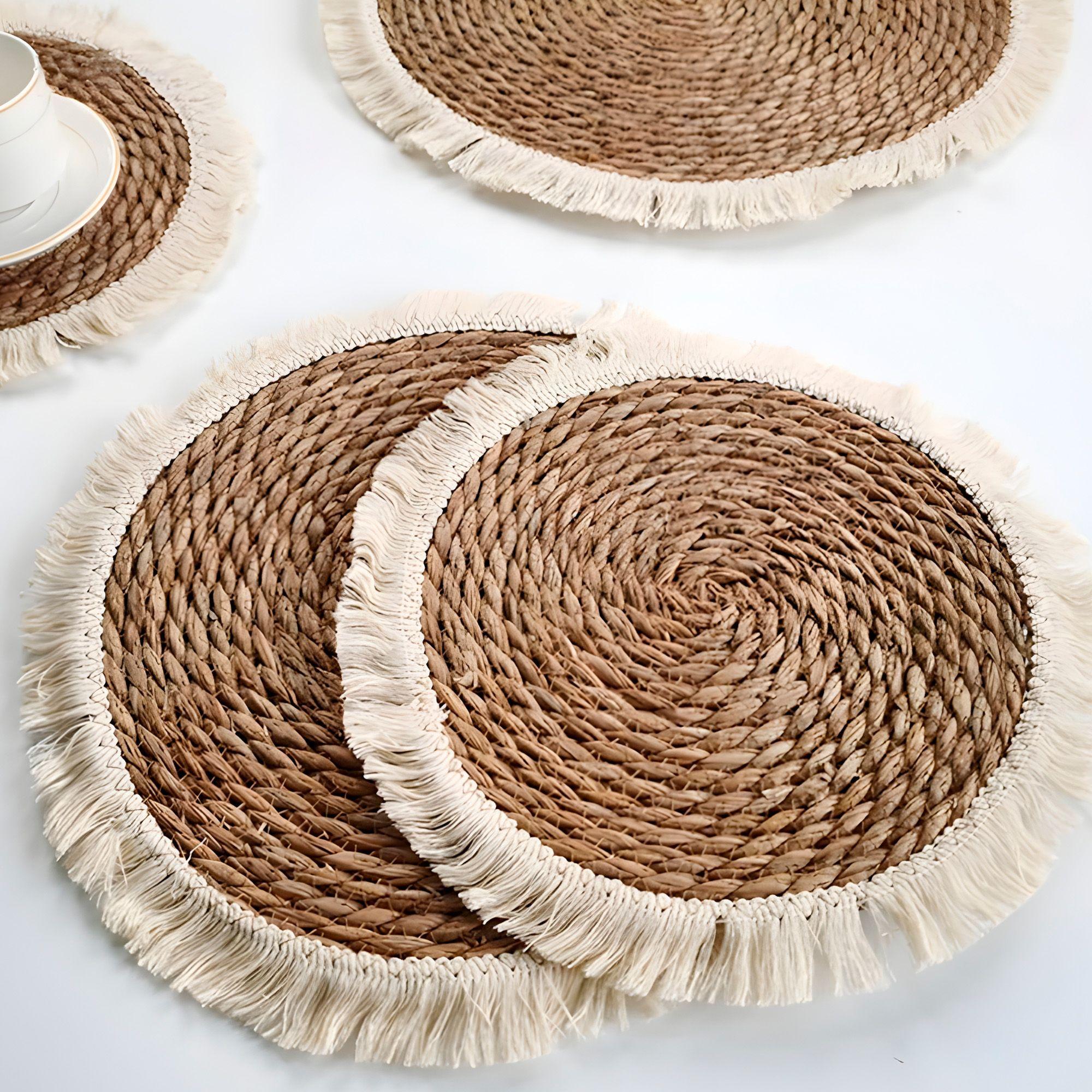 4 Individuales Yute Redondo Comedor Tejido 30 Cm Beige-2