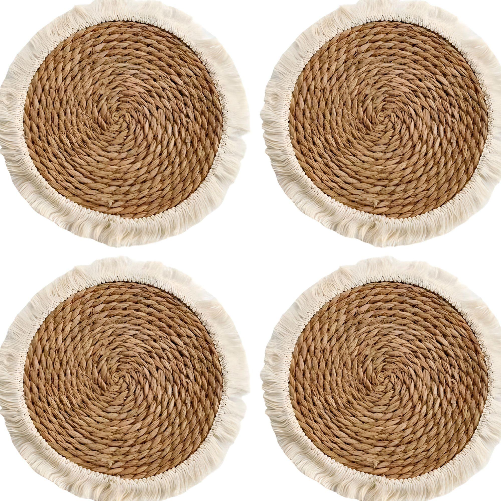 4 Individuales Yute Redondo Comedor Tejido 30 Cm Beige-4