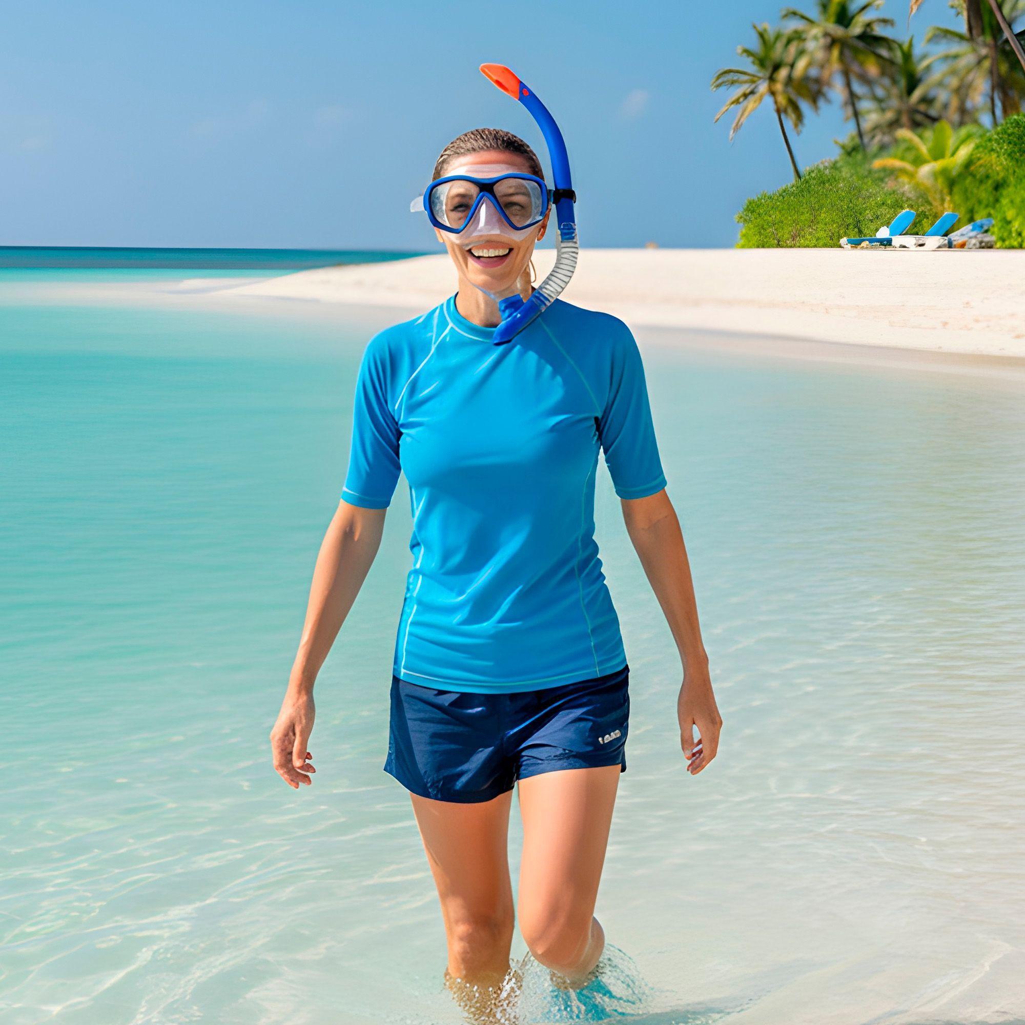 Set Buceo Mascara Snorkel Ajustable Bamo Azul y Rosa-3