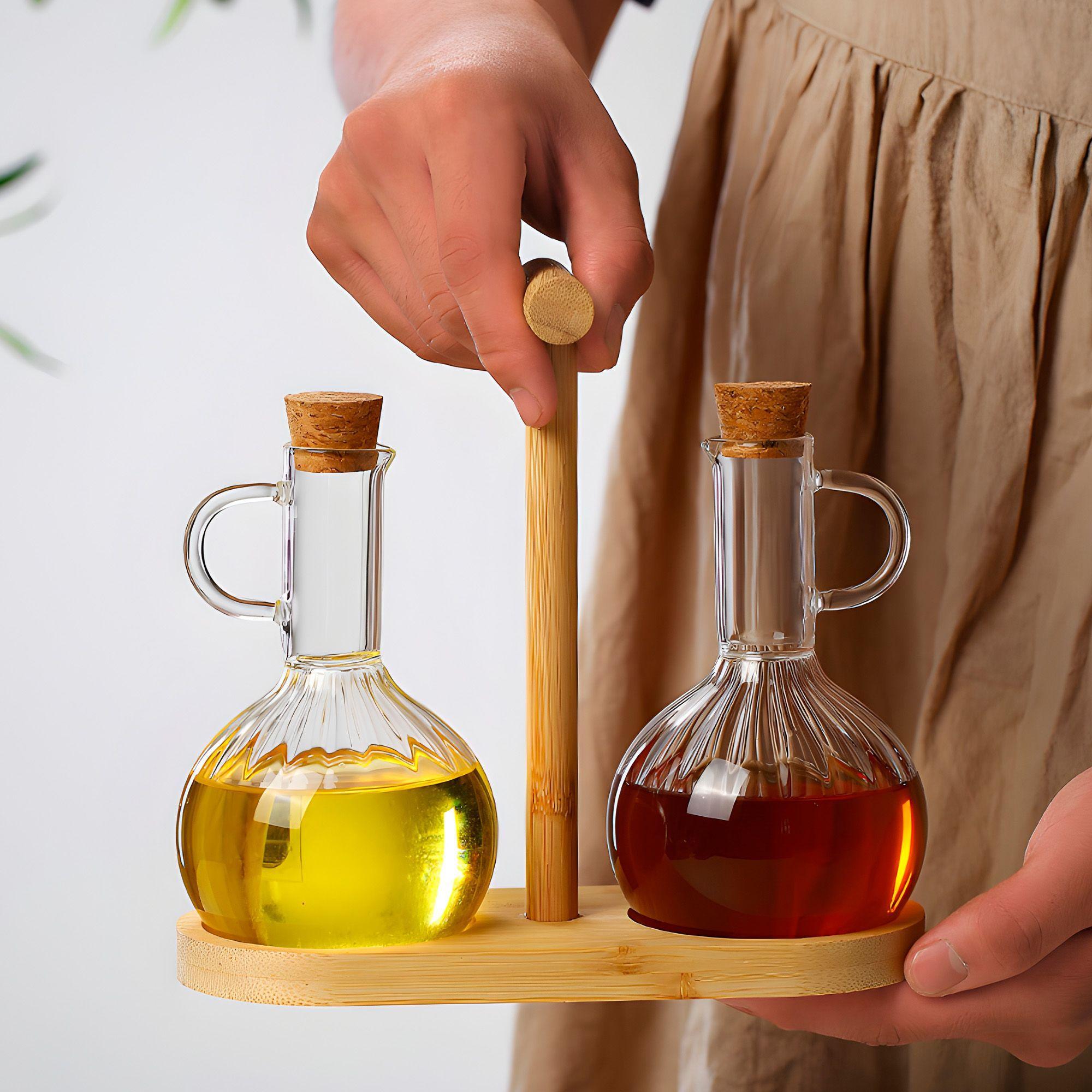 Set Aceitero Dispensadores Aceite Soja Y Vinagre Vidrio Tapa-2