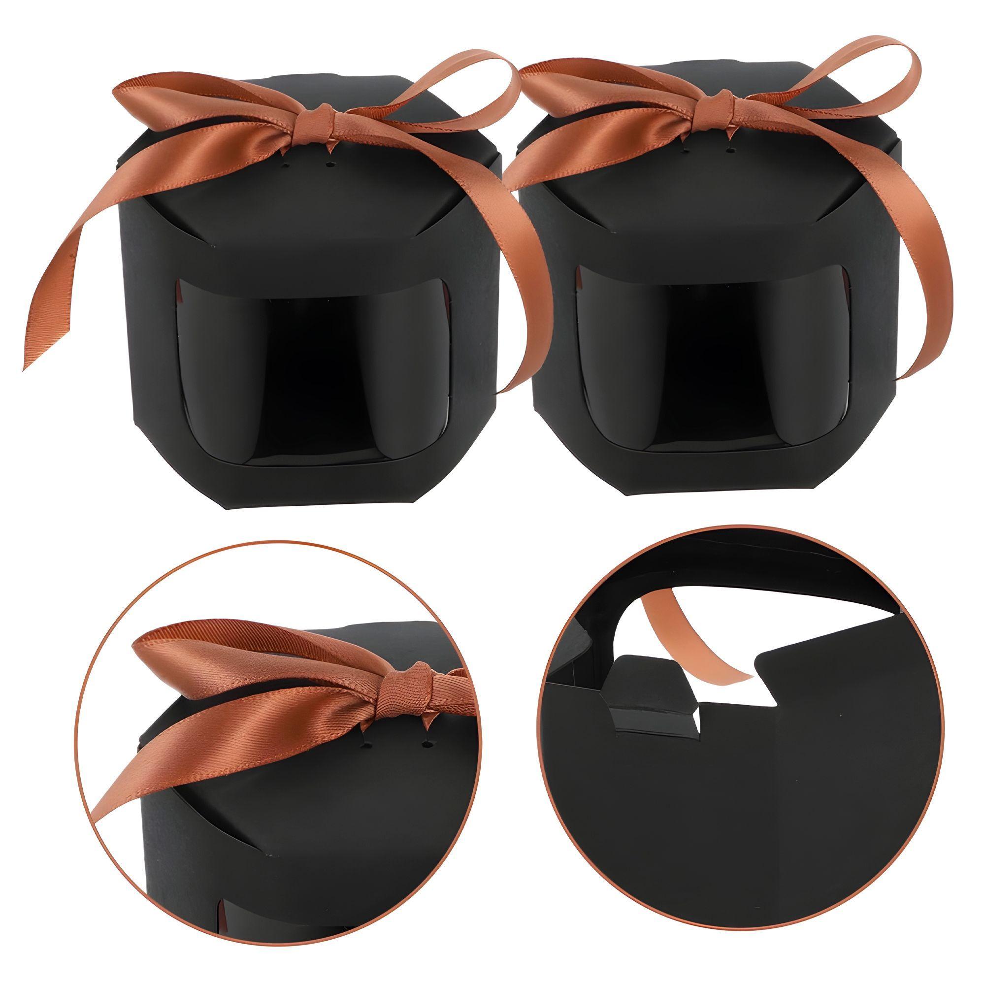 20 Cajas Regalo Hexagonal Negra Ventana Transparente 7x7x7cm-2