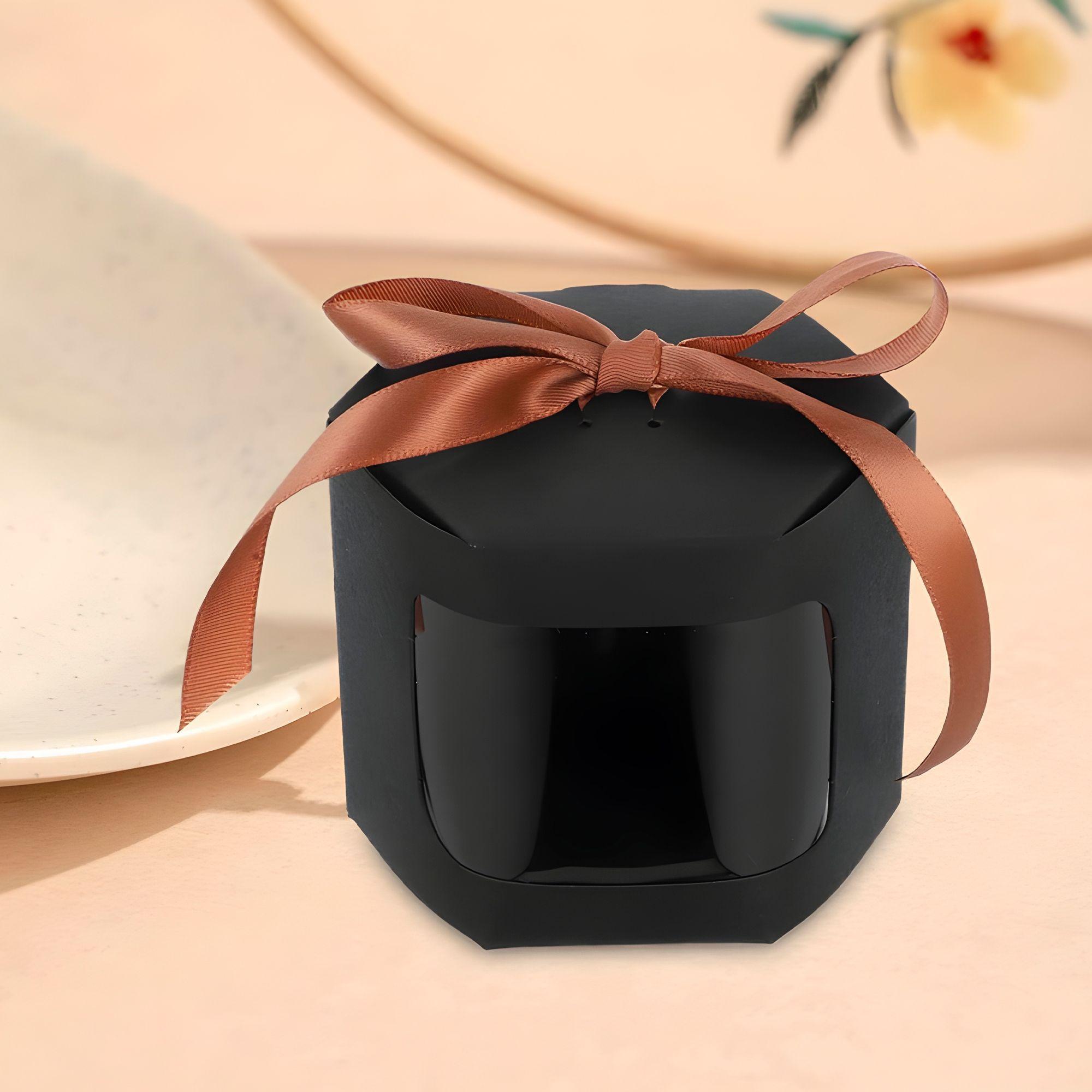 20 Cajas Regalo Hexagonal Negra Ventana Transparente 7x7x7cm-4