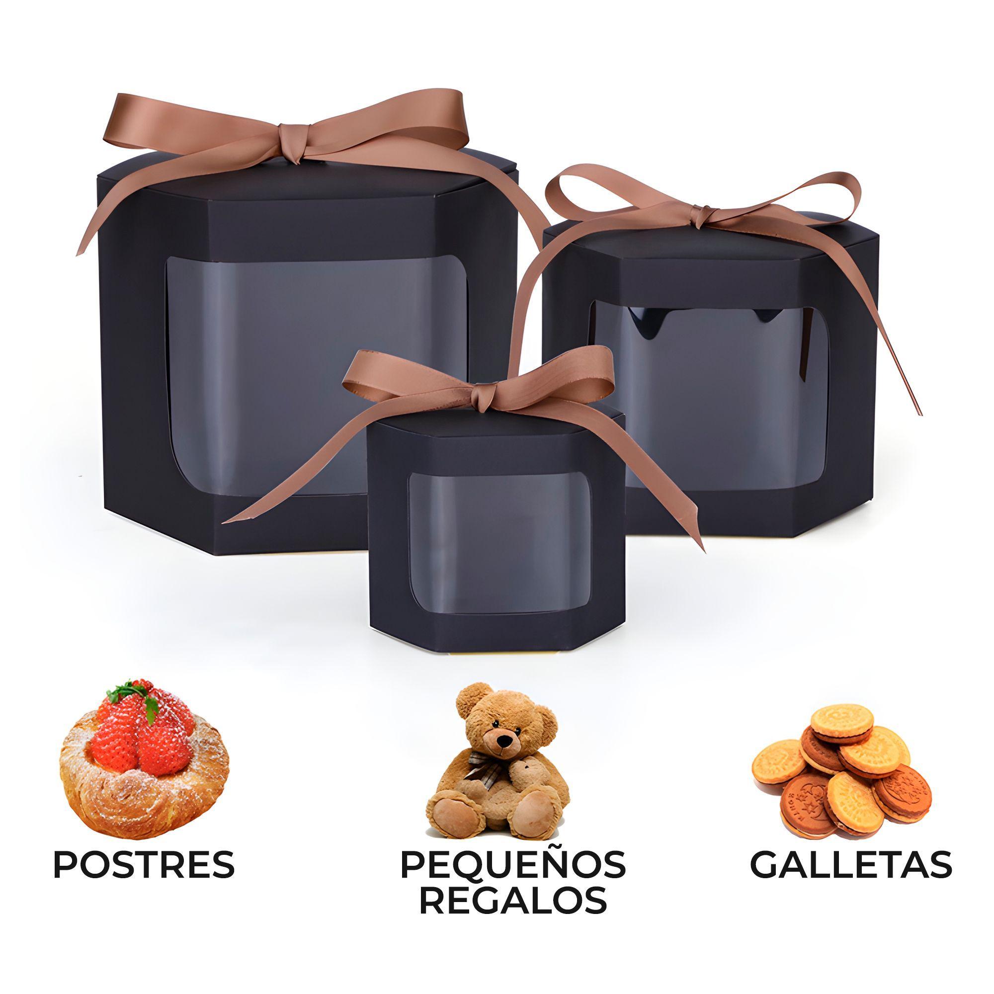 20 Cajas Regalo Hexagonal Negra Ventana Transparente 7x7x7cm-9