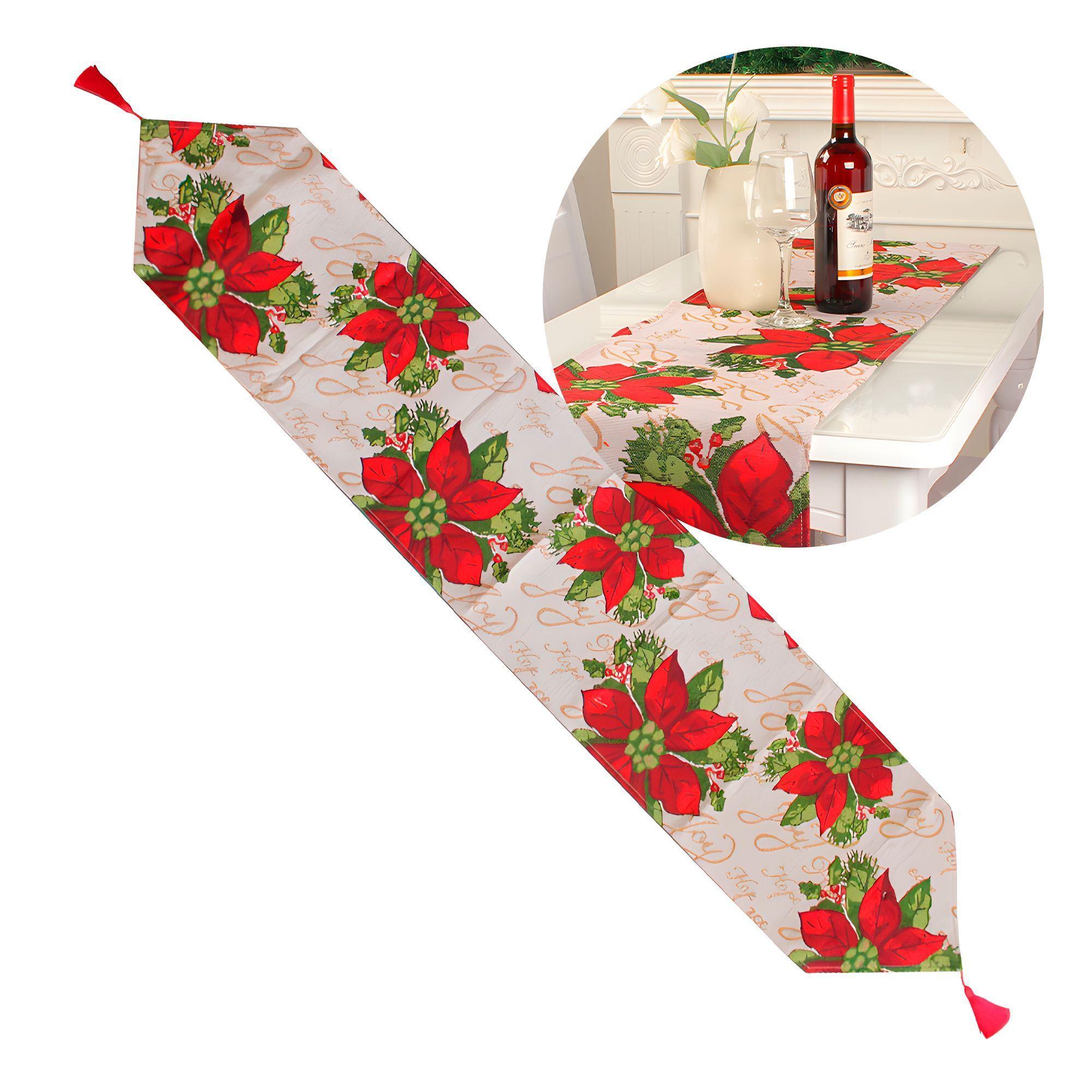 Camino De Mesa Navideño Flores Rojas Decorativo 180x35 Cm-0