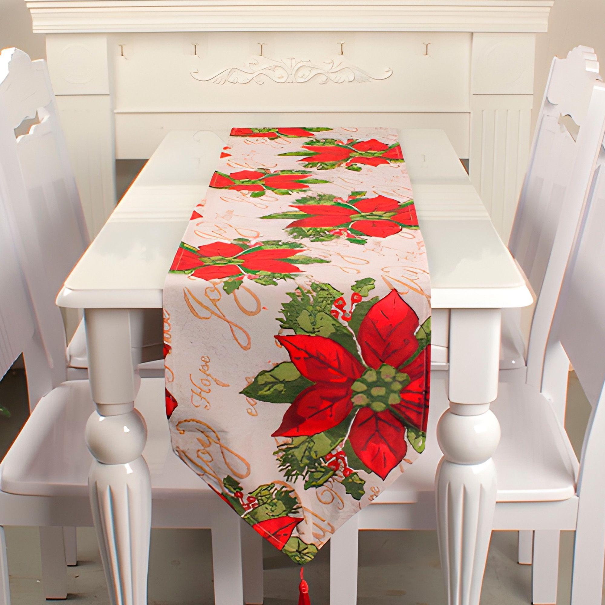 Camino De Mesa Navideño Flores Rojas Decorativo 180x35 Cm-3