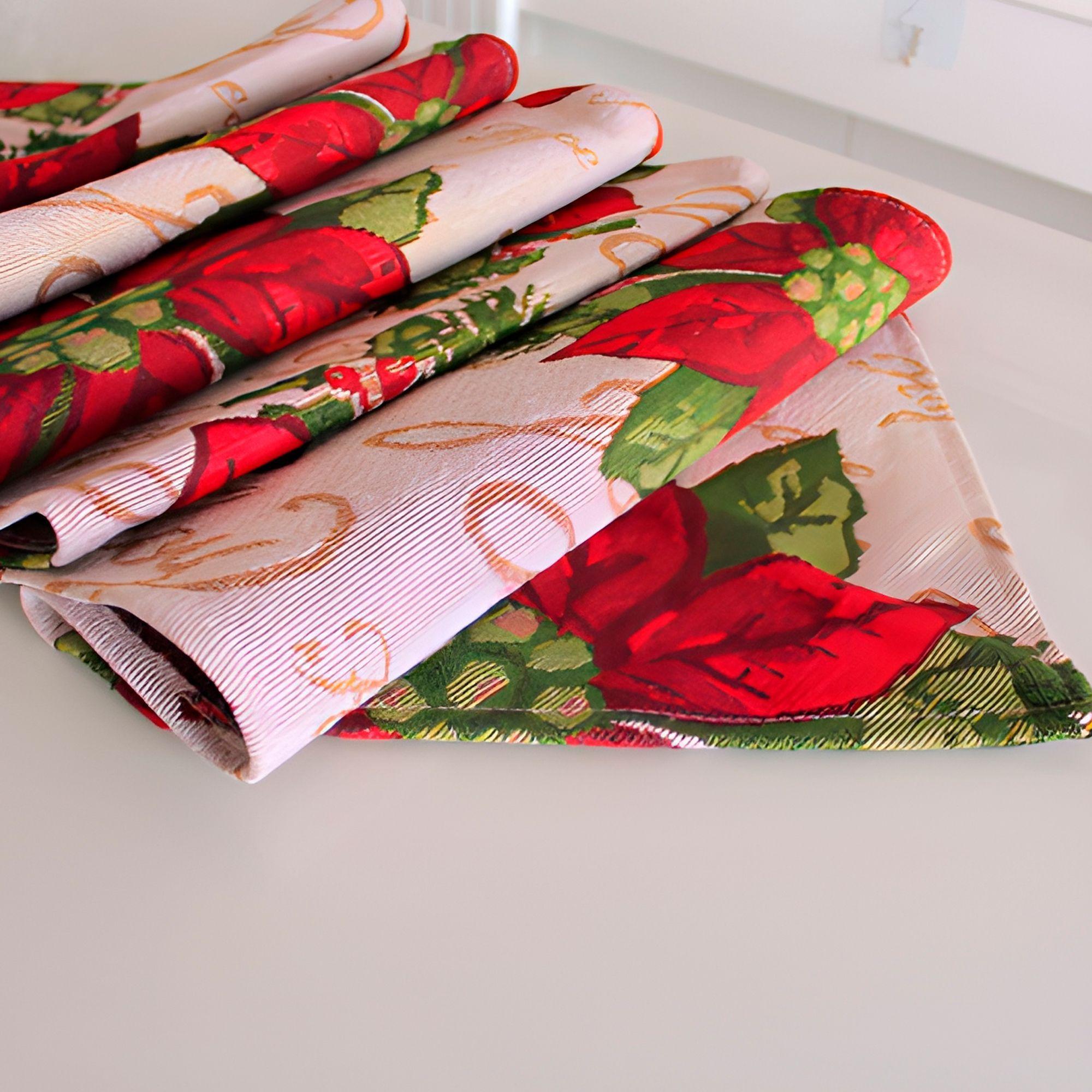 Camino De Mesa Navideño Flores Rojas Decorativo 180x35 Cm-4