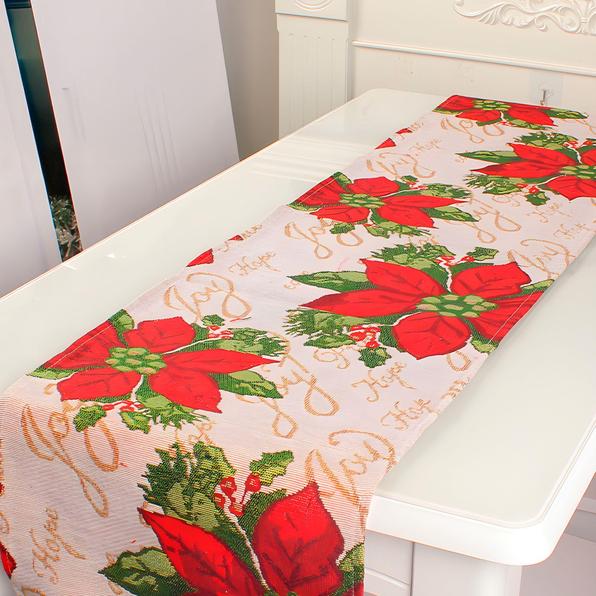 Camino De Mesa Navideño Flores Rojas Decorativo 180x35 Cm-5