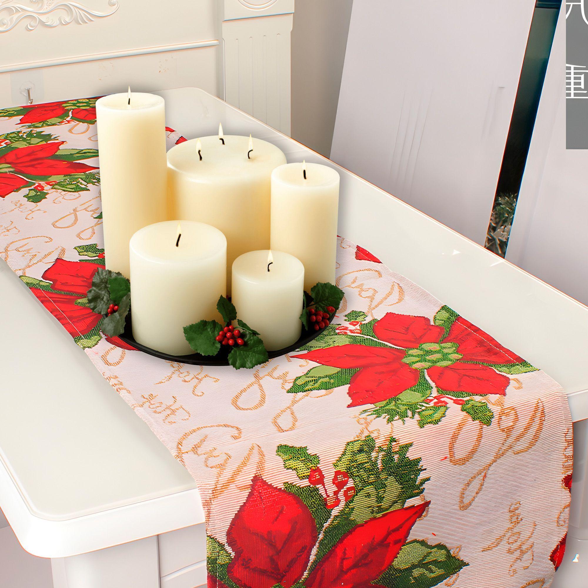 Camino De Mesa Navideño Flores Rojas Decorativo 180x35 Cm-7