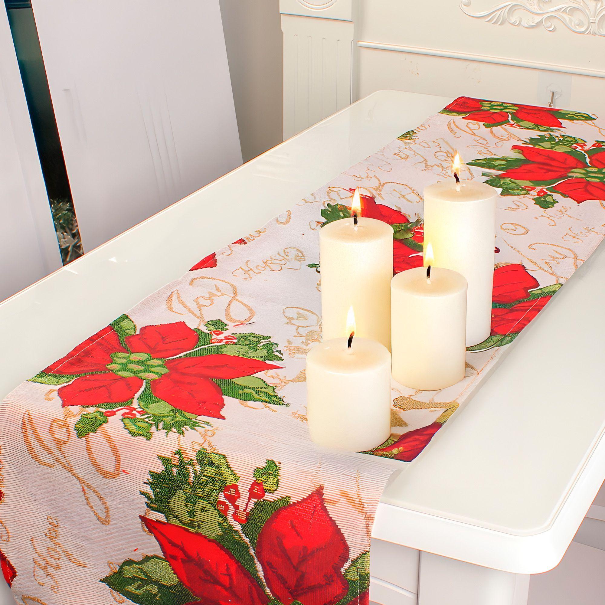 Camino De Mesa Navideño Flores Rojas Decorativo 180x35 Cm-9