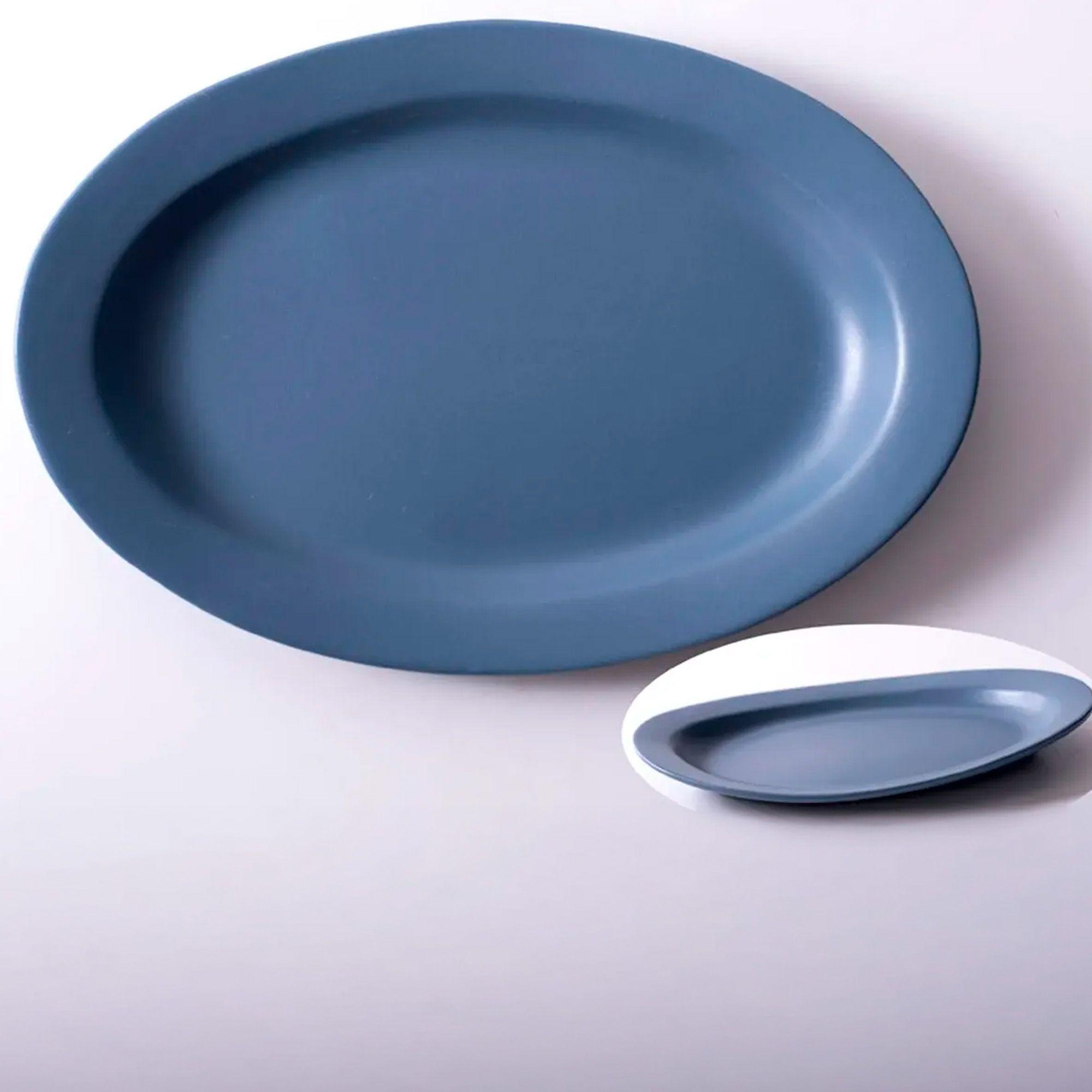 Plato Ovalado Bandeja De Cerámica Azul 23 6x16 2cm X6-2