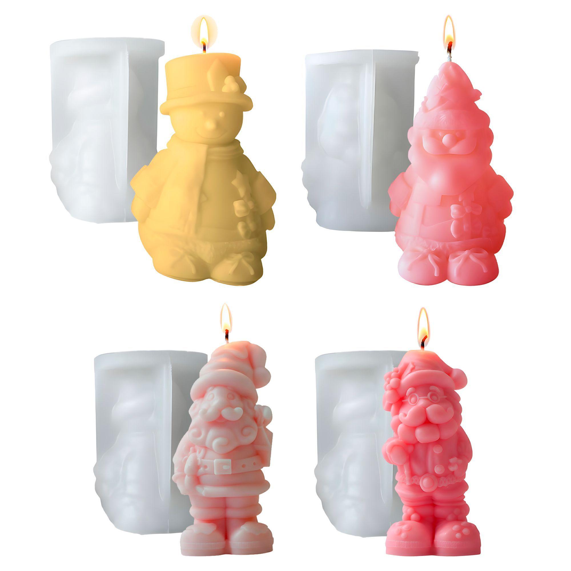 4 Moldes Silicona Mu eco De Nieve Y Viejito Pascuero Velas-0