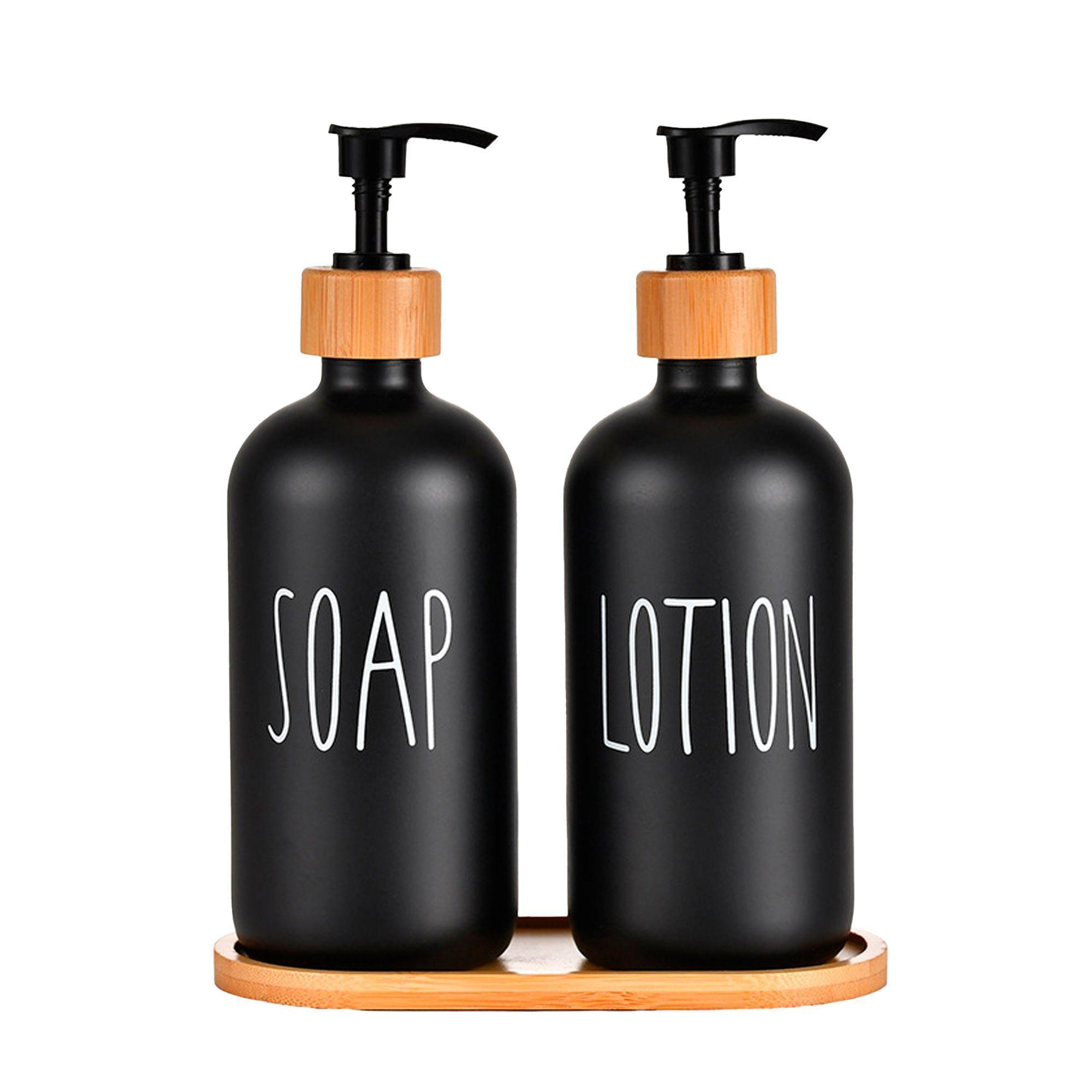 Dispensador Jabón Líquido Manos Vidrio Baño 500ml Set X2-0