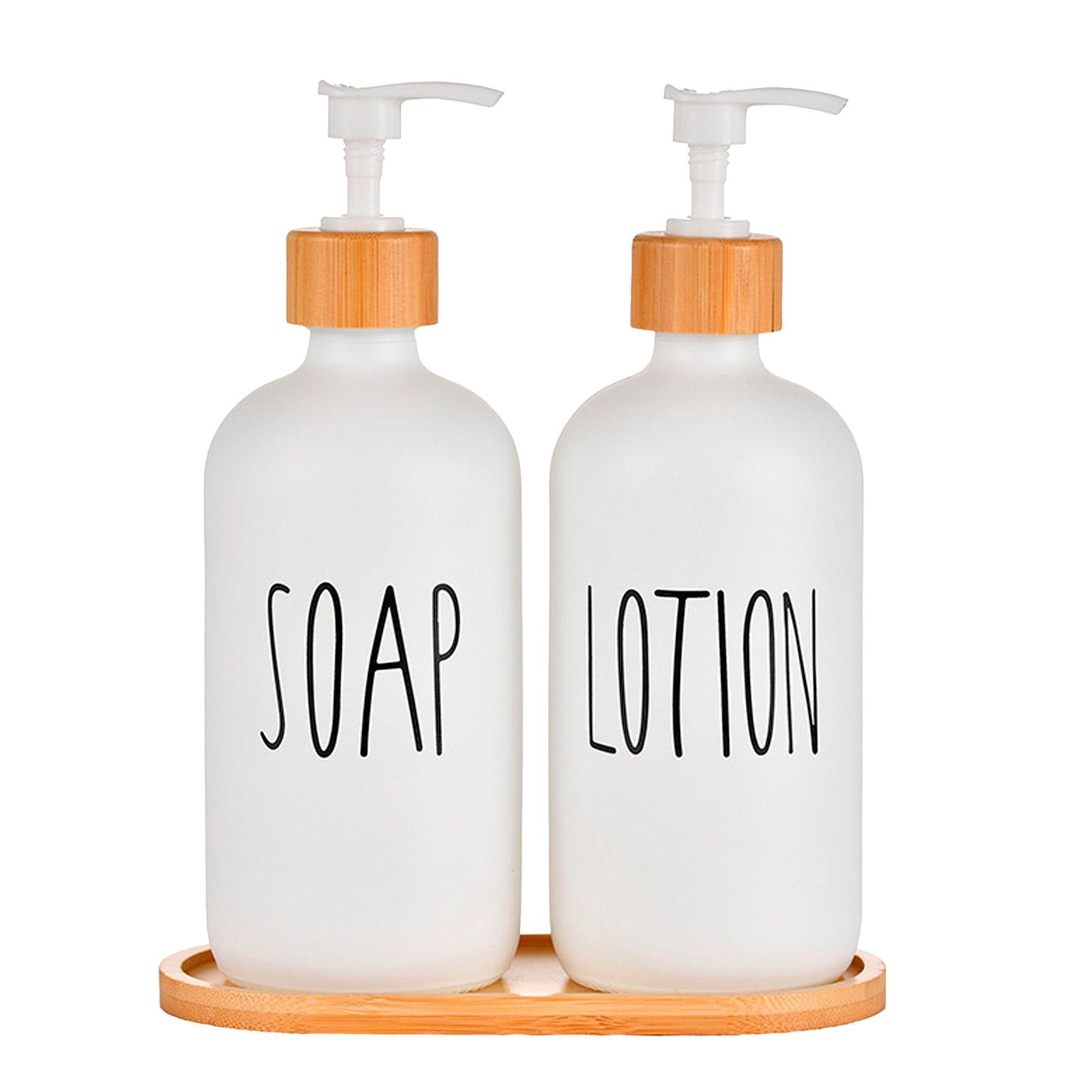 Dispensador Jabón Líquido Manos Vidrio Baño 500ml Set X2-0