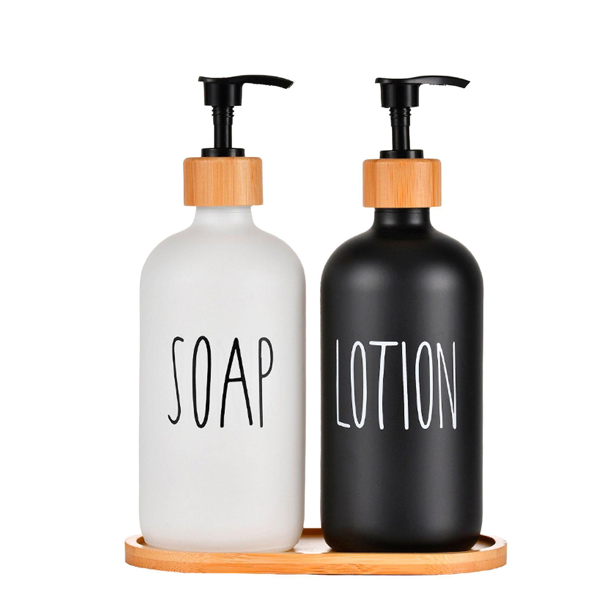 Dispensador Jabón Líquido Manos Vidrio Baño 500ml Set X2-0