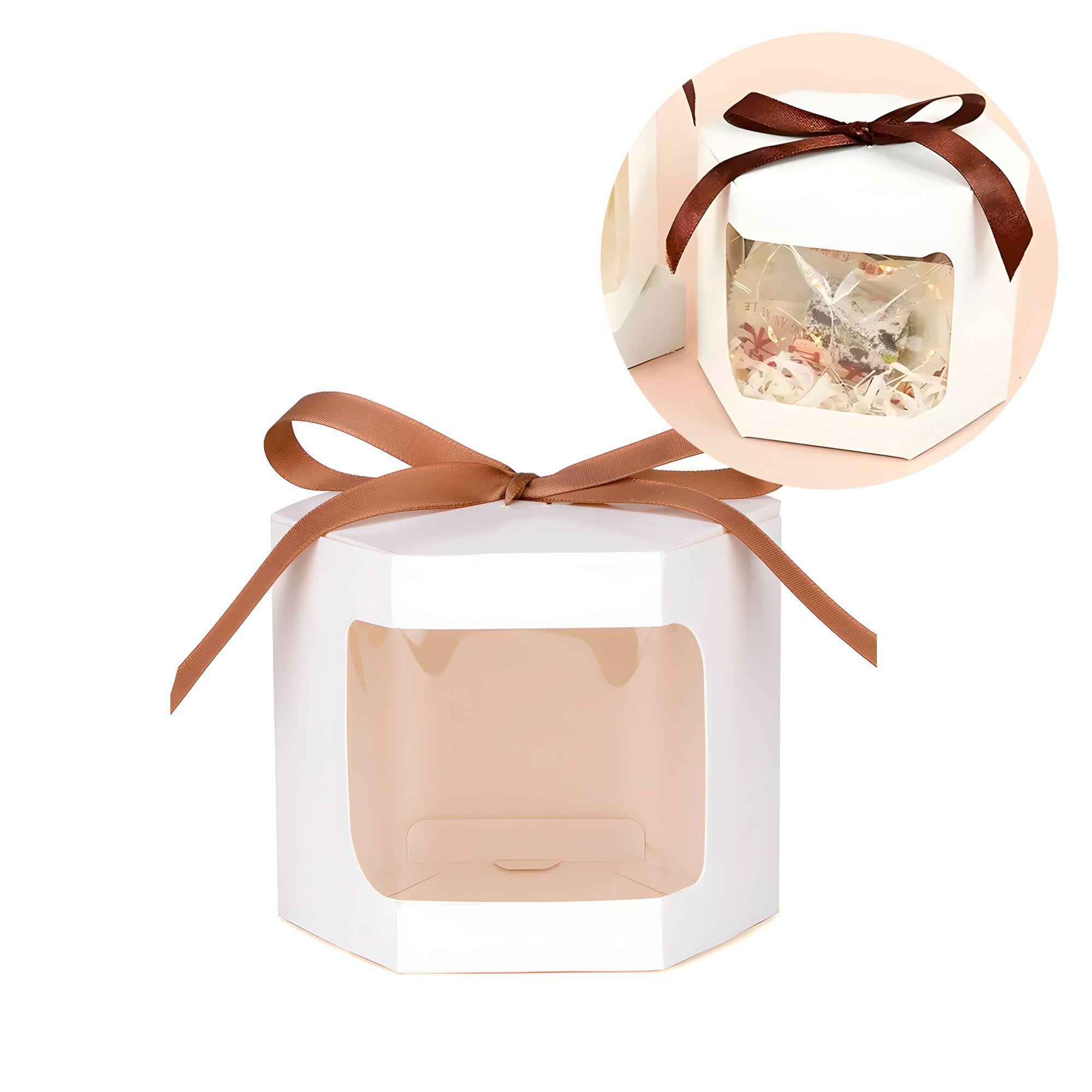 20 Cajas Regalo Hexagonal Blanca Visor Frontal 10x10x10 Cm-0