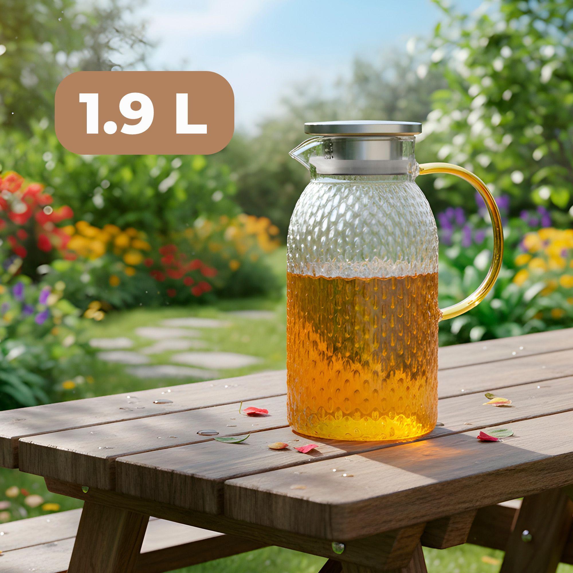 Jarra De Vidrio 1 9l Servir Te Jugo Bebida Agua Tapa Acero-2