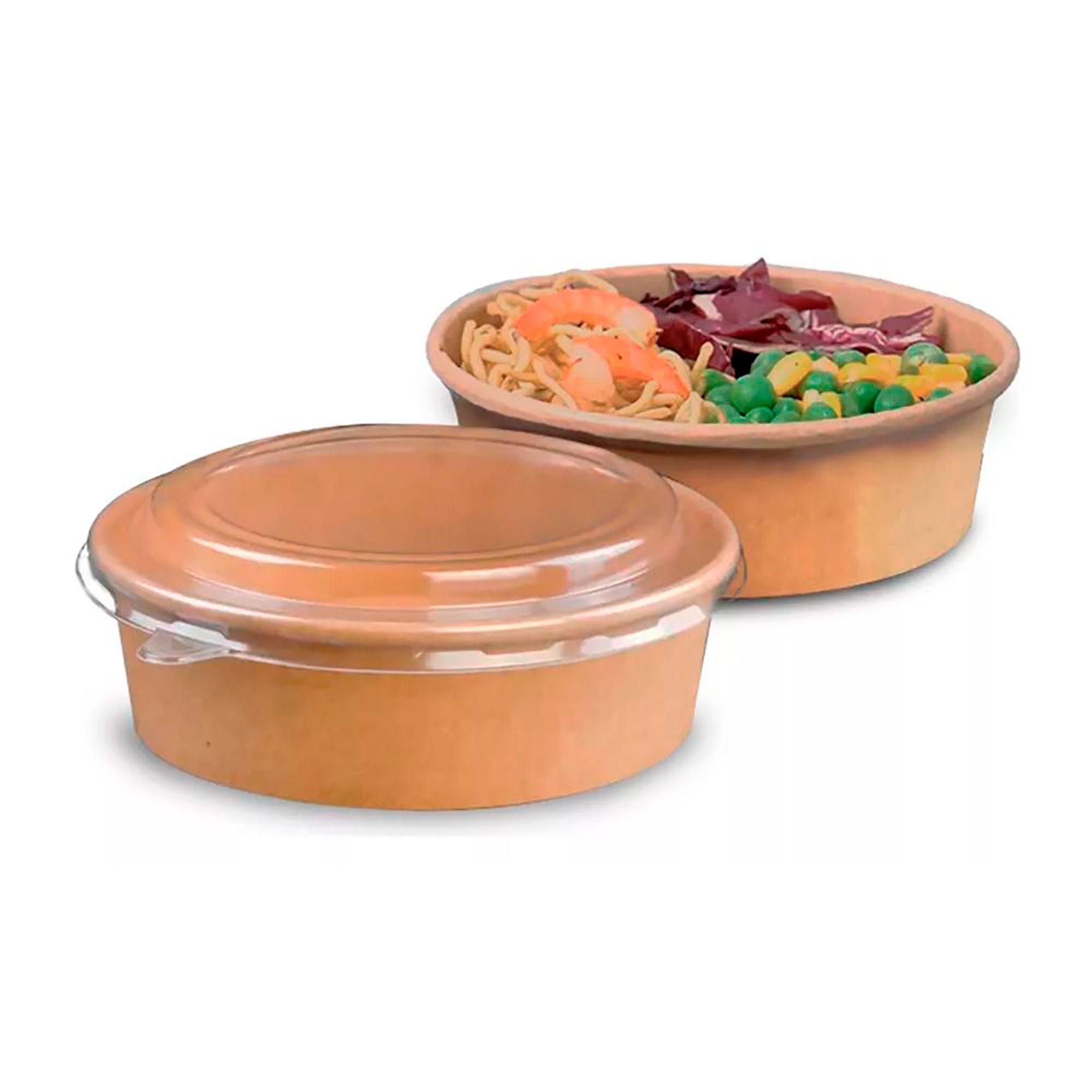 Bowl Envase Recipiente Kraft Con Tapa Pet 500ml 30u-0