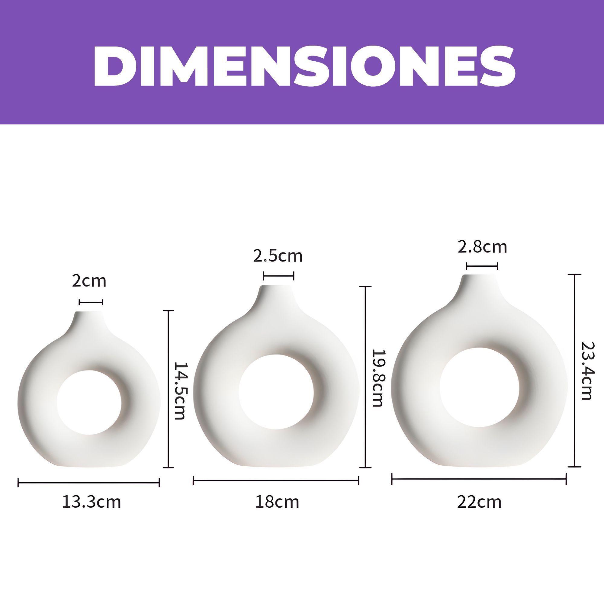 3 Jarrónes Floreros Cerámica Blanca Plantas Tamaños-1