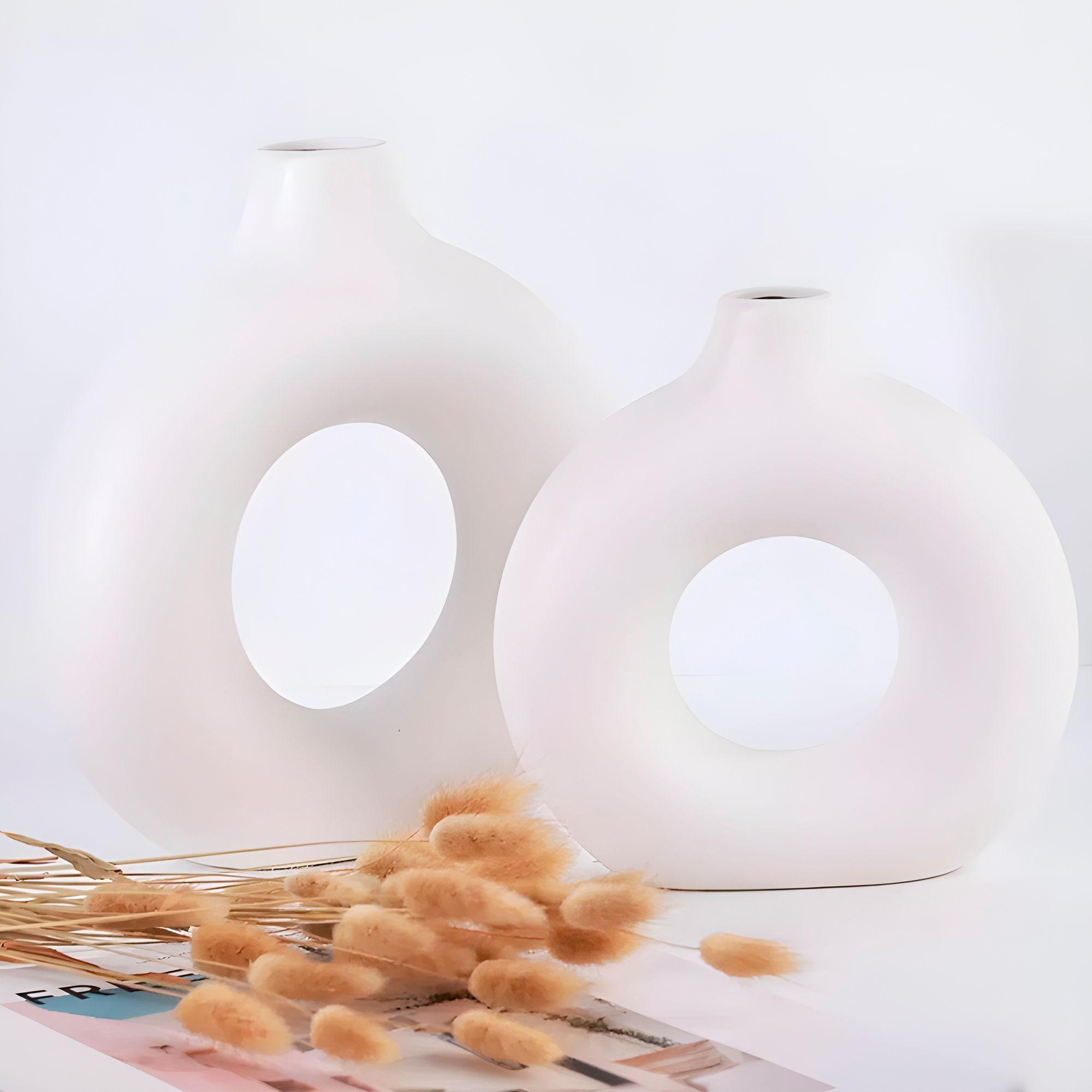 3 Jarrónes Floreros Cerámica Blanca Plantas Tamaños-2