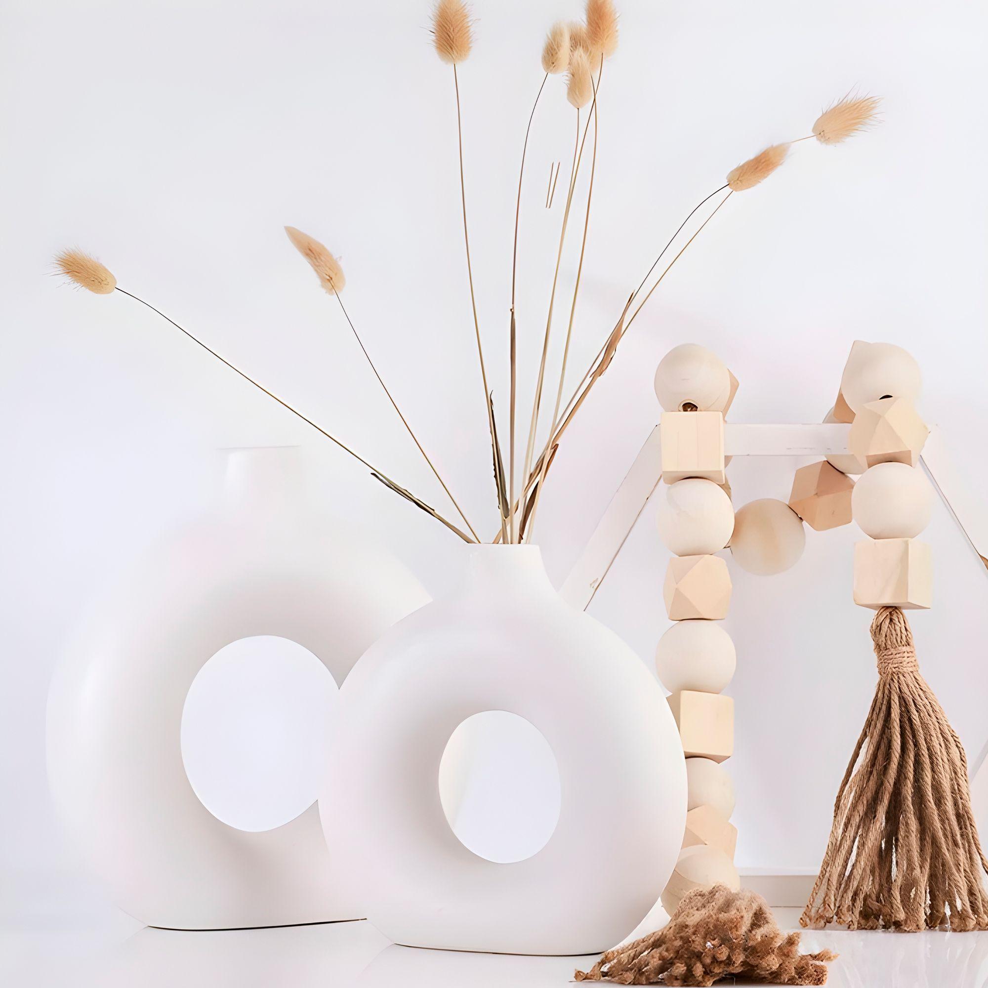 3 Jarrónes Floreros Cerámica Blanca Plantas Tamaños-6