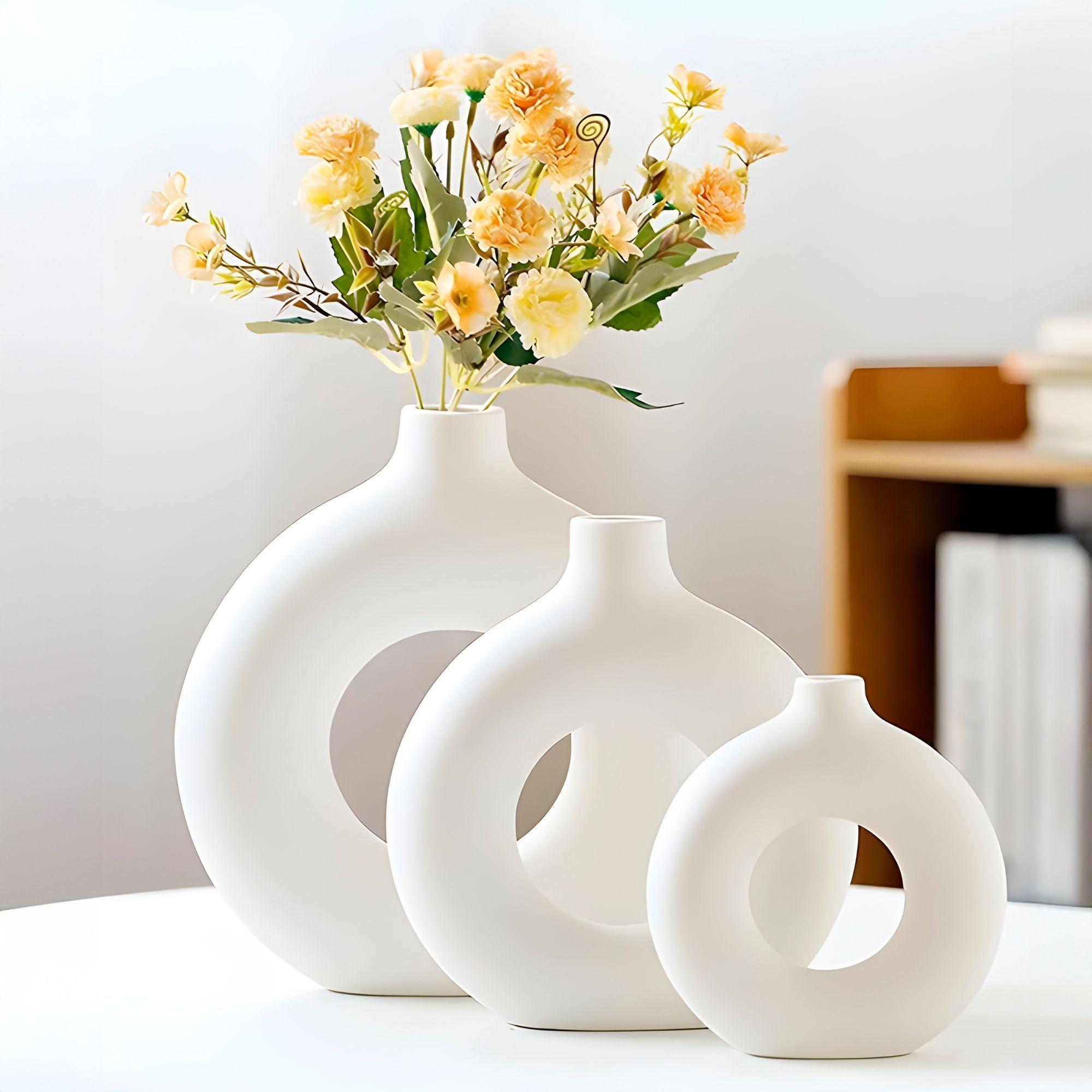 3 Jarrónes Floreros Cerámica Blanca Plantas Tamaños-7