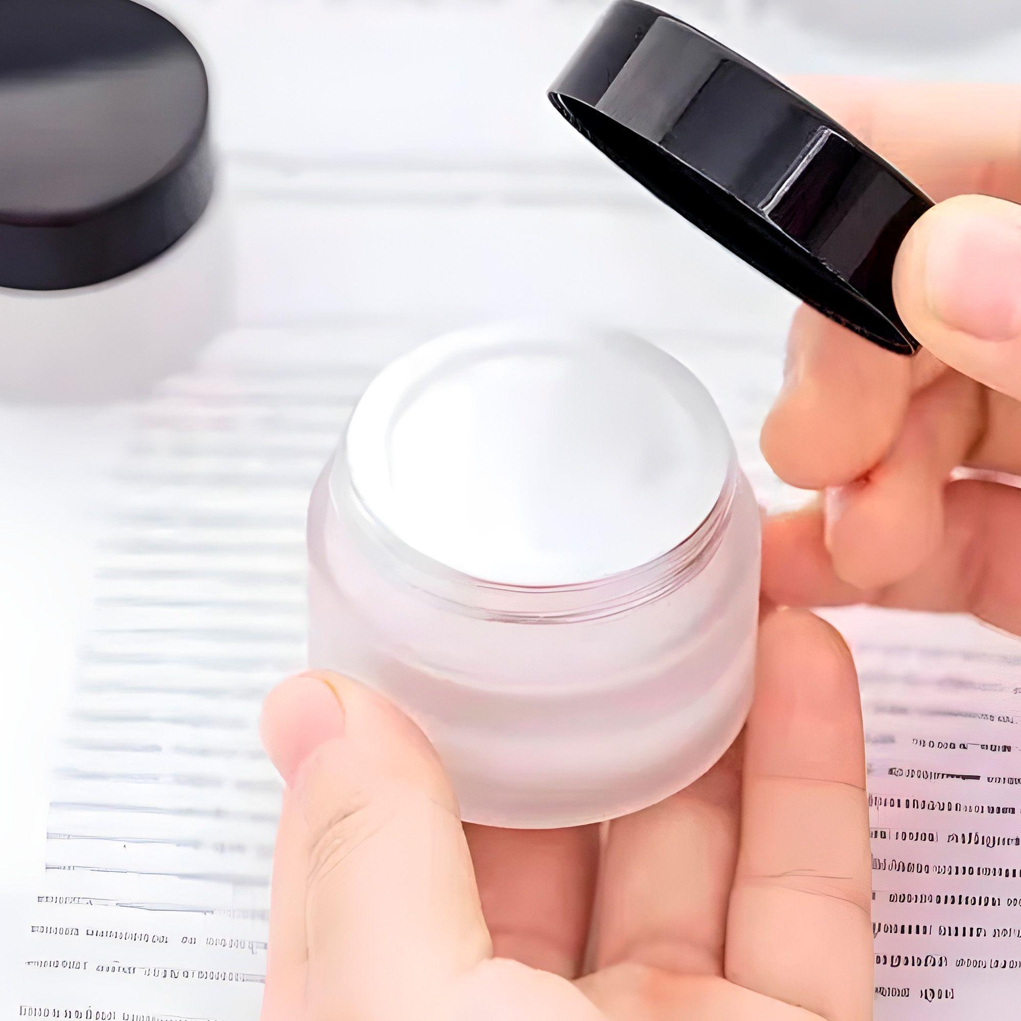 Set 24 Botella Esmerilada De Vidrio Crema Tapa Negra 15g-2