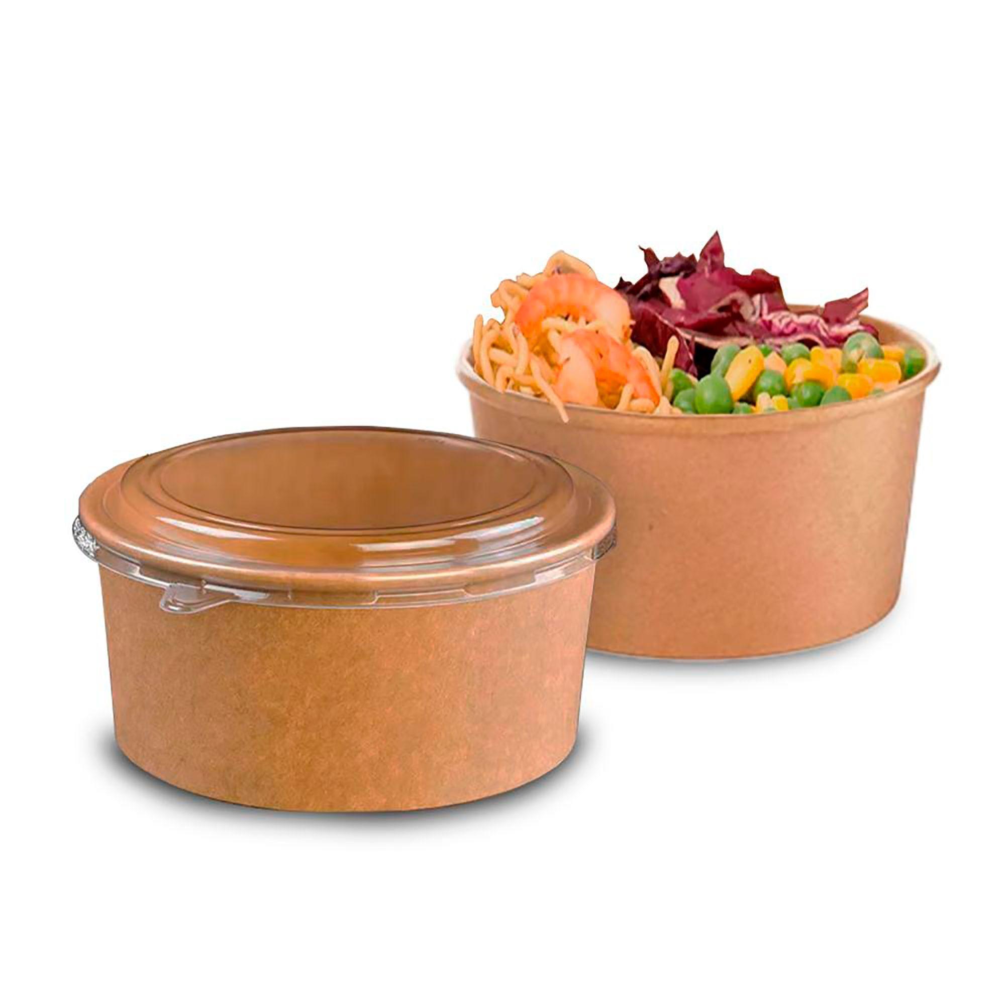 Bowl Envase Recipiente Kraft Con Tapa Pet 1000ml 100u-0