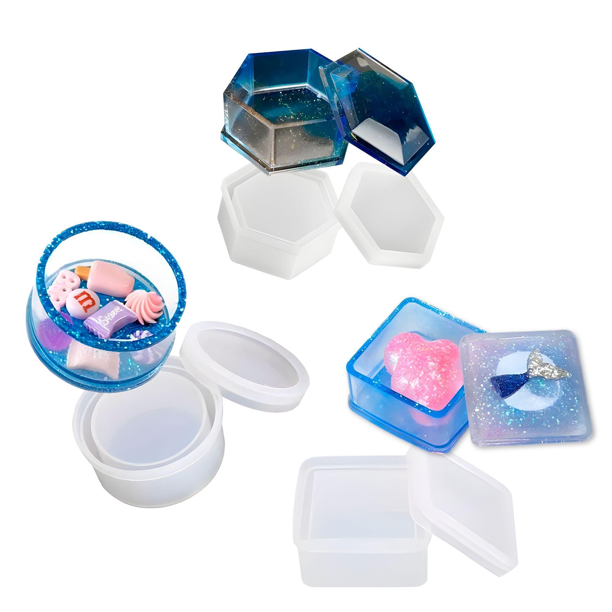 3 Moldes Silicona Resina Circular Hexagonal Cuadrado-0