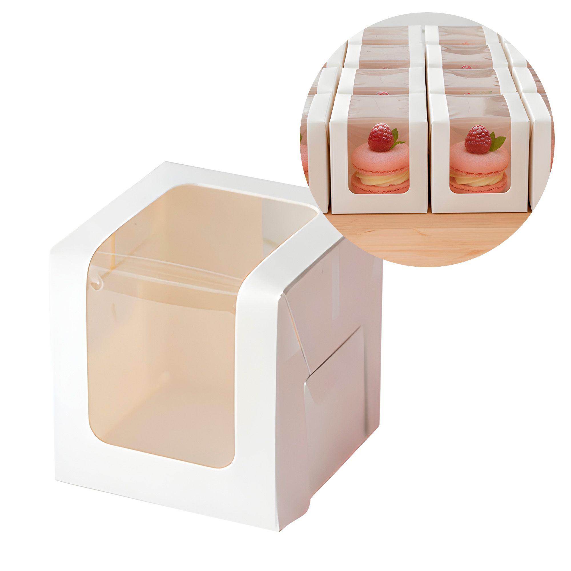 40 Caja Blanca Kraft Dulces Tortas Regalo Visor 11 X 11 Cm-0
