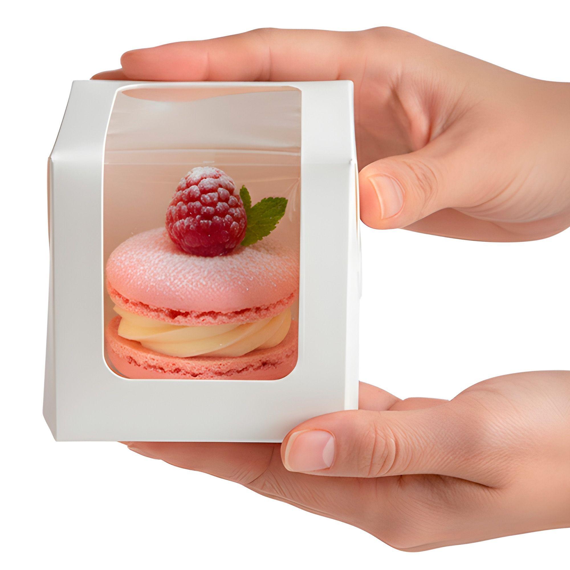 40 Caja Blanca Kraft Dulces Tortas Regalo Visor 11 X 11 Cm-5