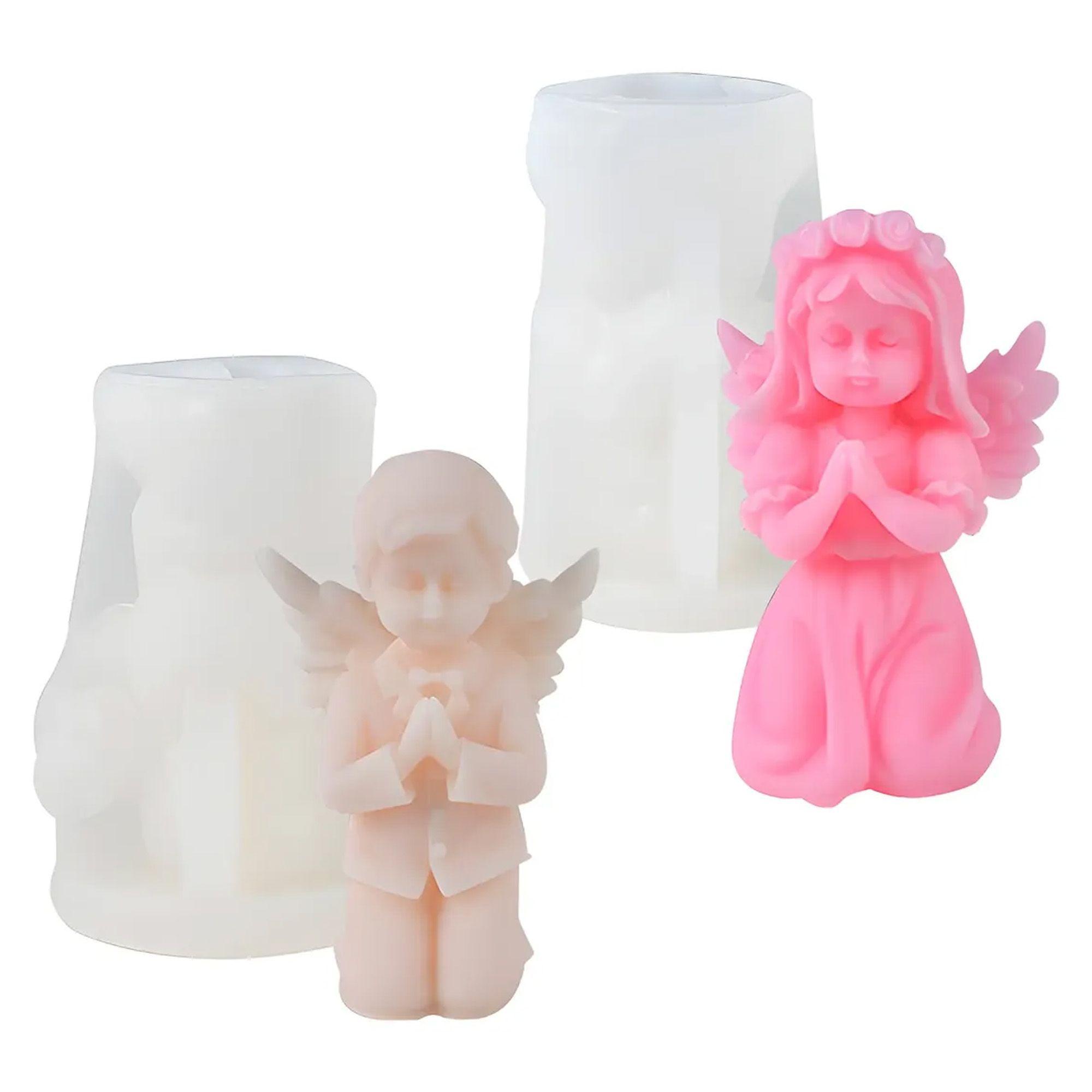 Molde De Silicona Para Vela Angelita Y Angelito Orando X2-0
