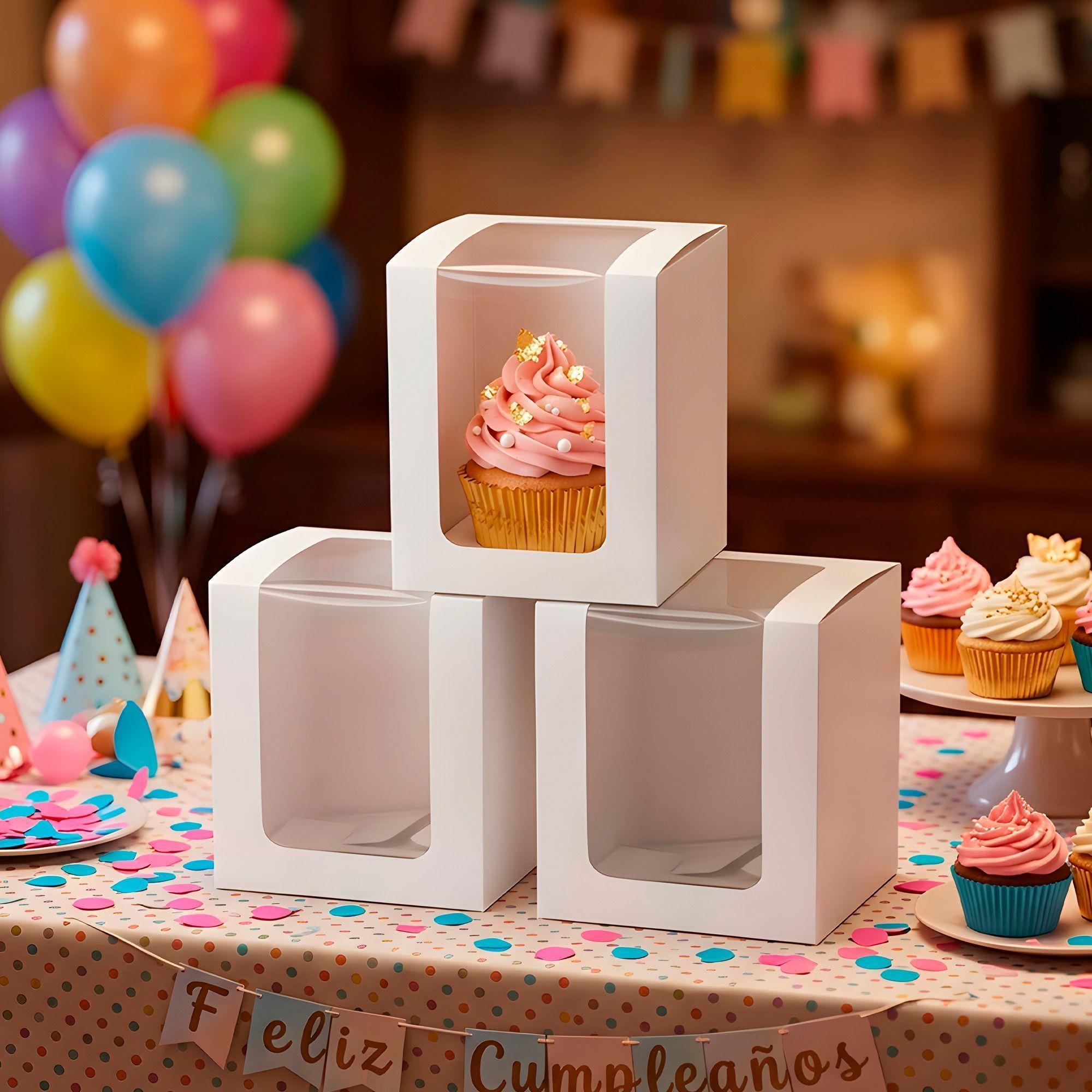 Cajas Kraft Colores Dulces Tortas Regalo Visor 8x8x10 Cm 40u-6