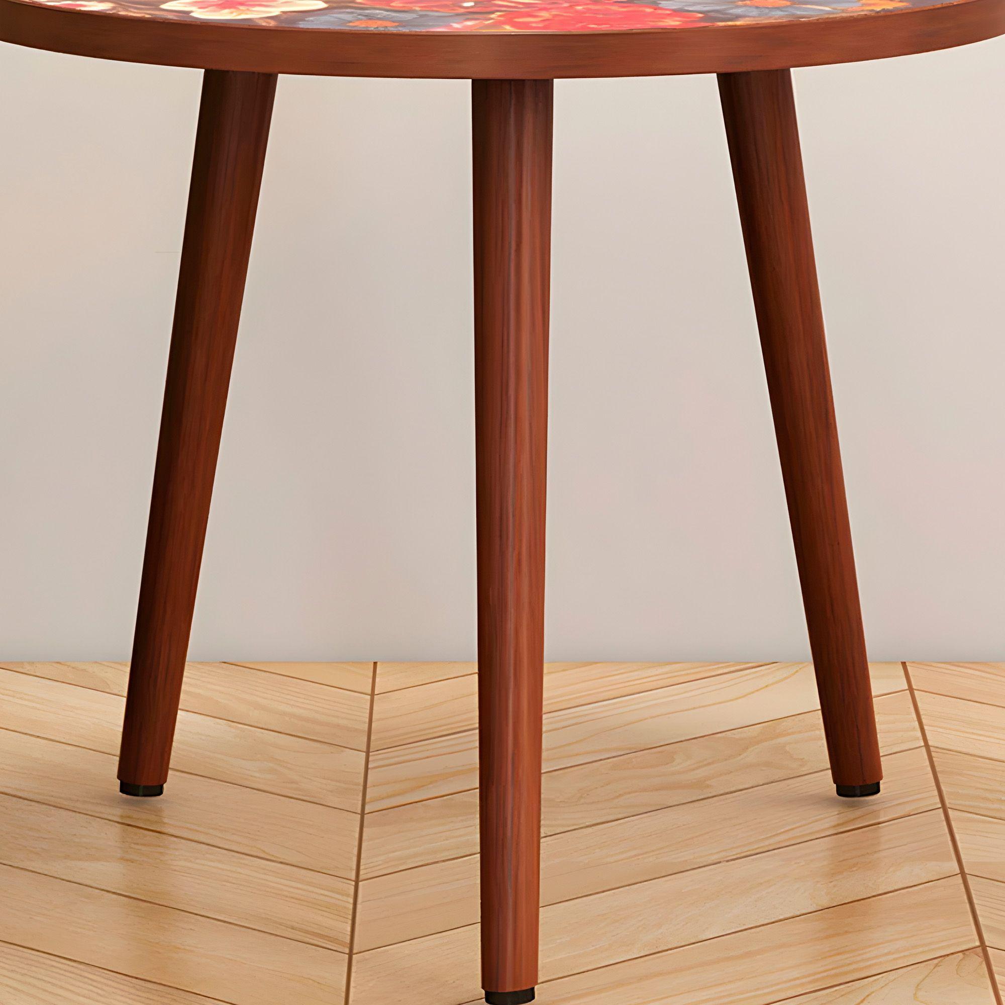 Mesa Centro Living Bohemio Flores Madera Redonda Decorativa-7