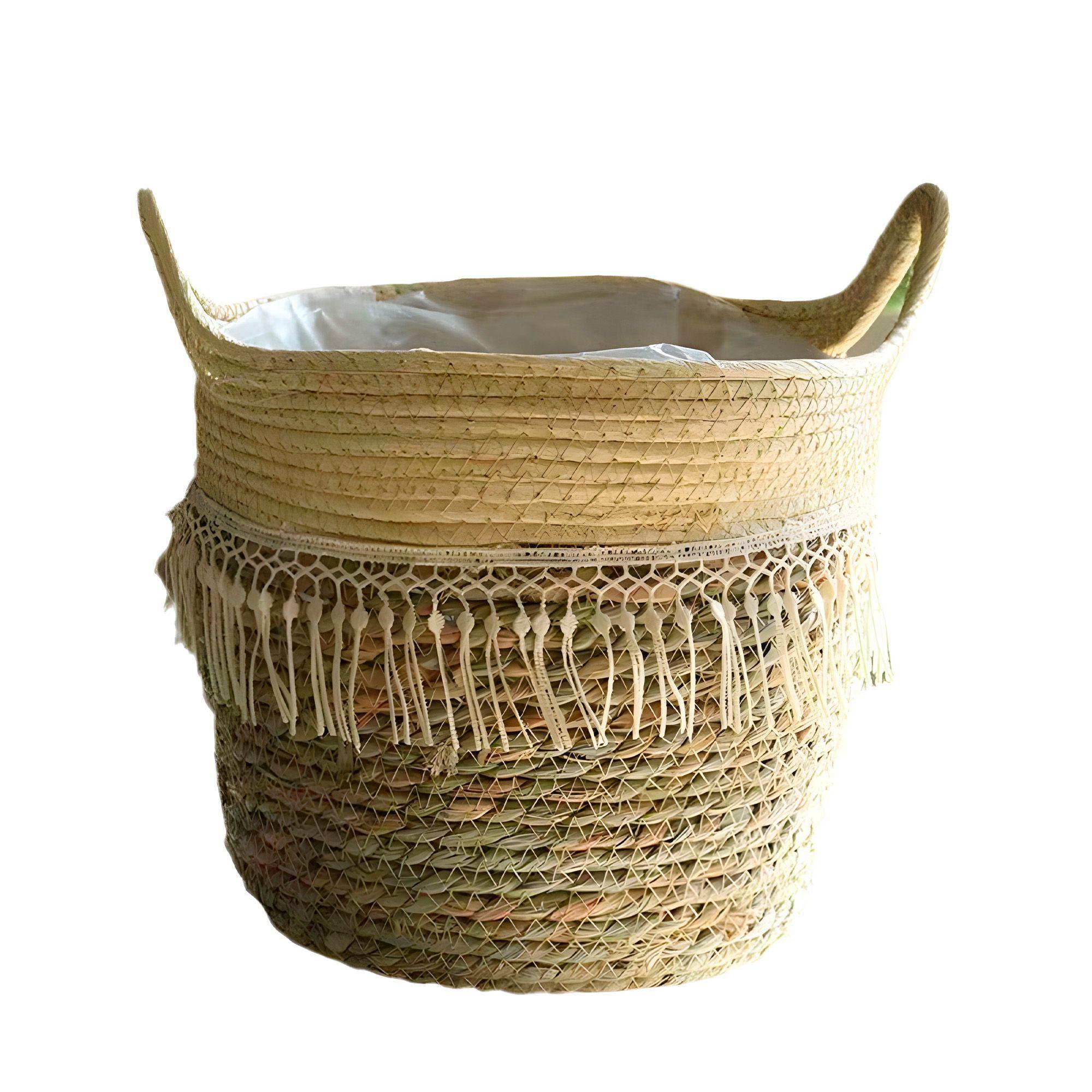 Canasto Macetero Yute Cesta Tejido Beige Hogar 20 X 20 Cm-0