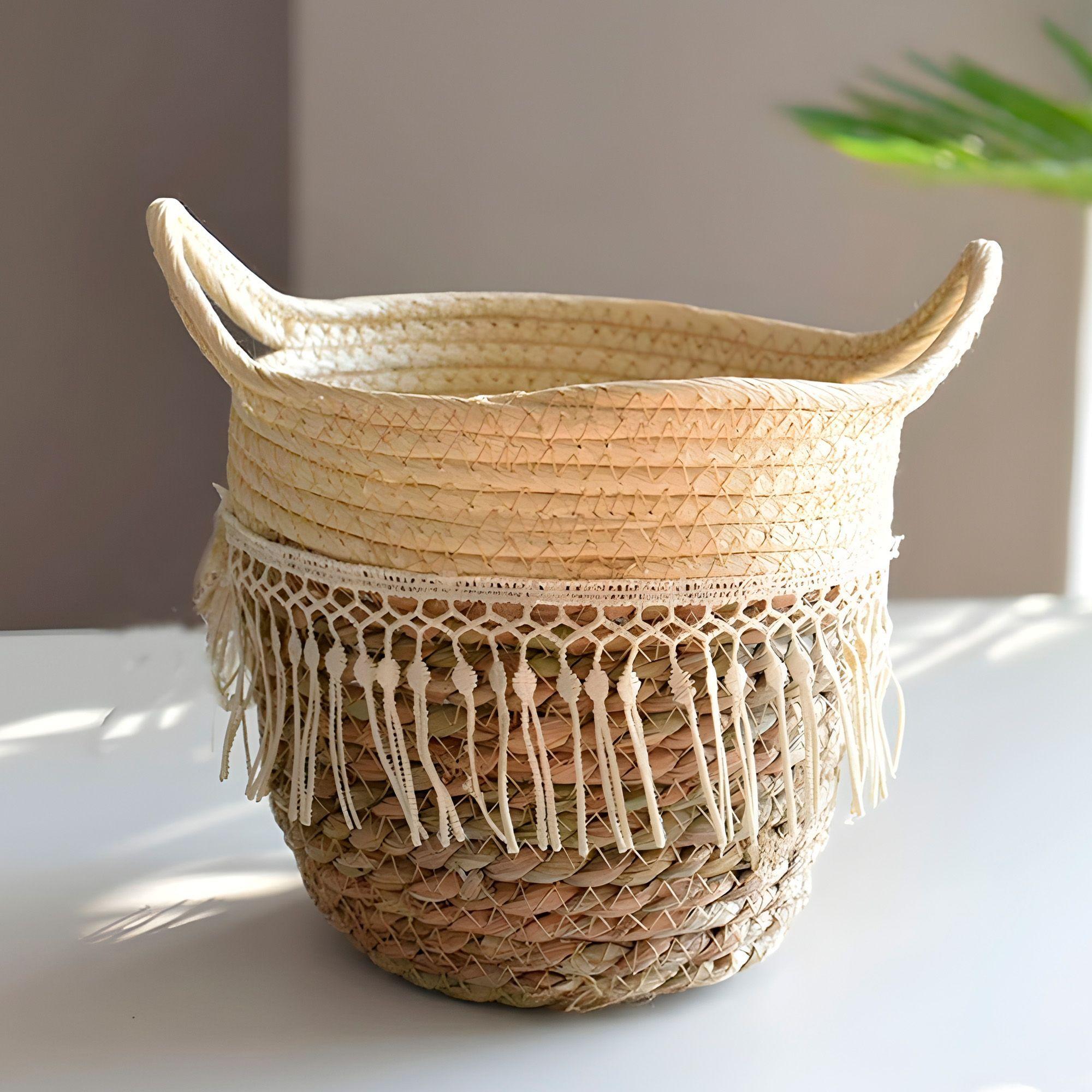 Canasto Macetero Yute Cesta Tejido Beige Hogar 20 X 20 Cm-2
