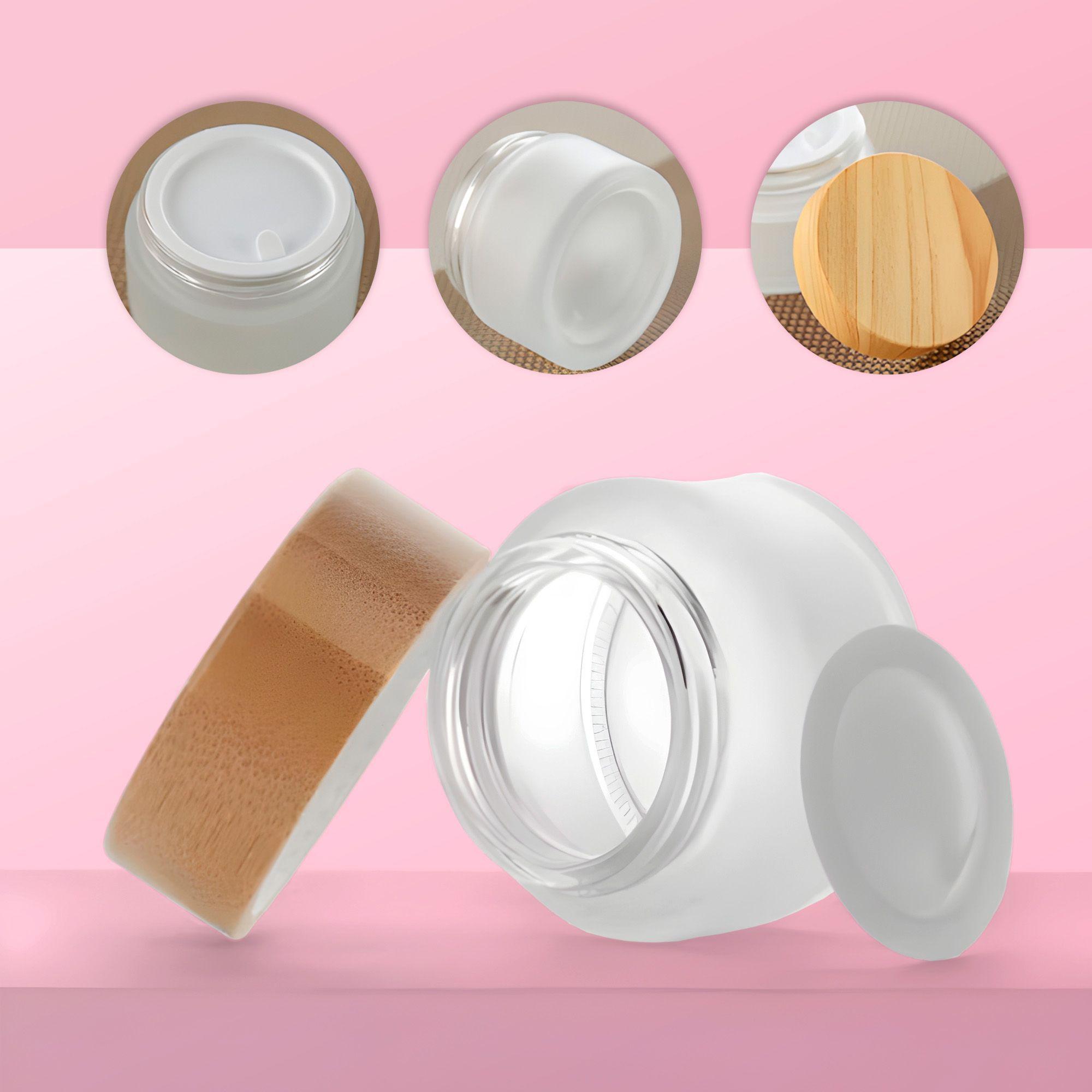 Set 24 Botellas Esmeriladas Cremas Cosmetica Tapa Madera 20g-3