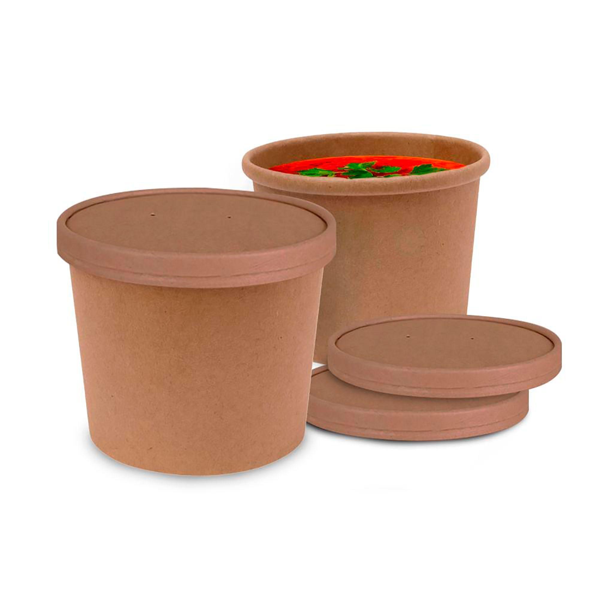 Pote Contenedor Recipiente Kraft 8oz Con Tapa Cartón 100u-0