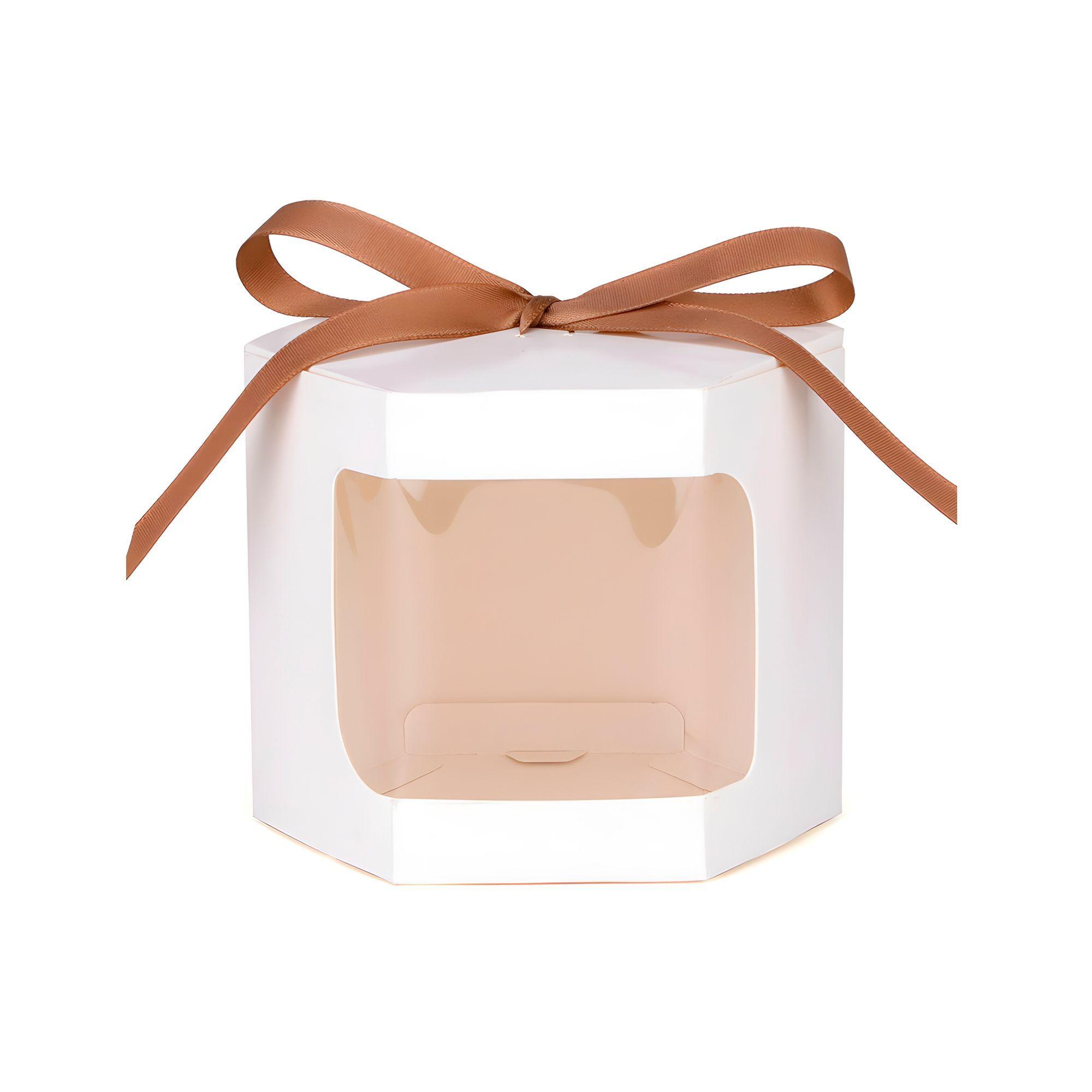 20 Cajas Regalo Hexagonal Blanca Visor Frontal 13x13x13 Cm-0