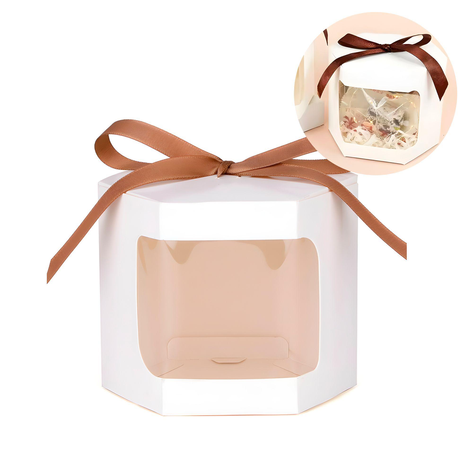 20 Cajas Regalo Hexagonal Blanca Visor Frontal 13x13x13 Cm-9