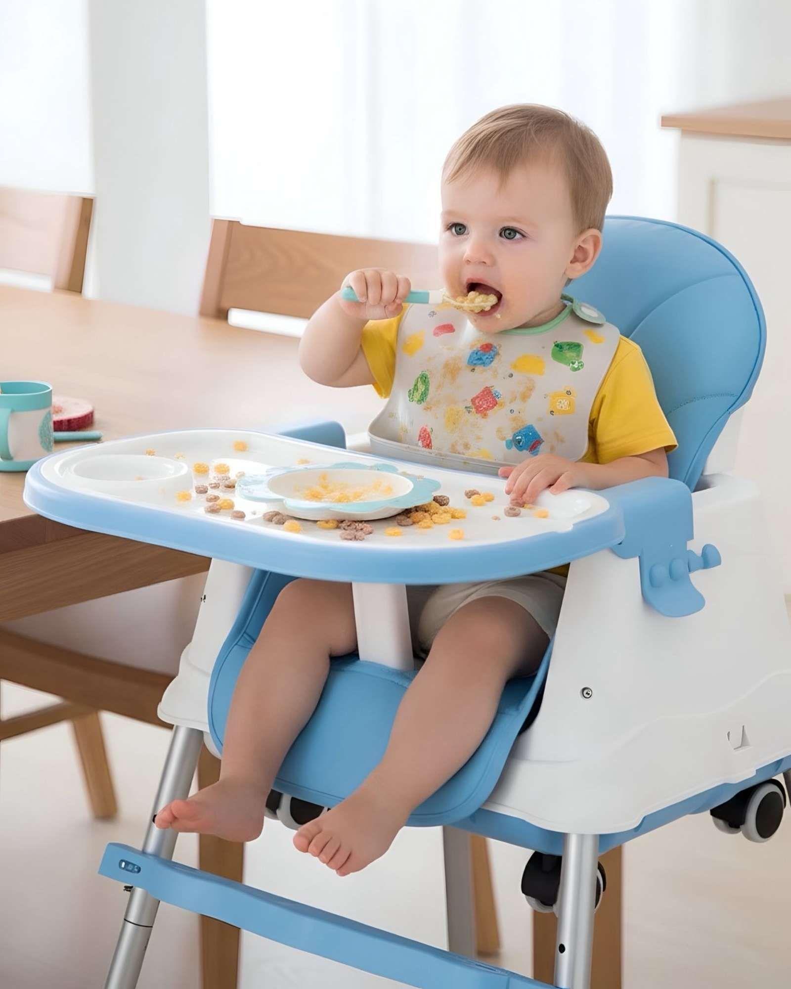 Silla de Comer Multifuncional para Bebé 3 en 1 Azul-0
