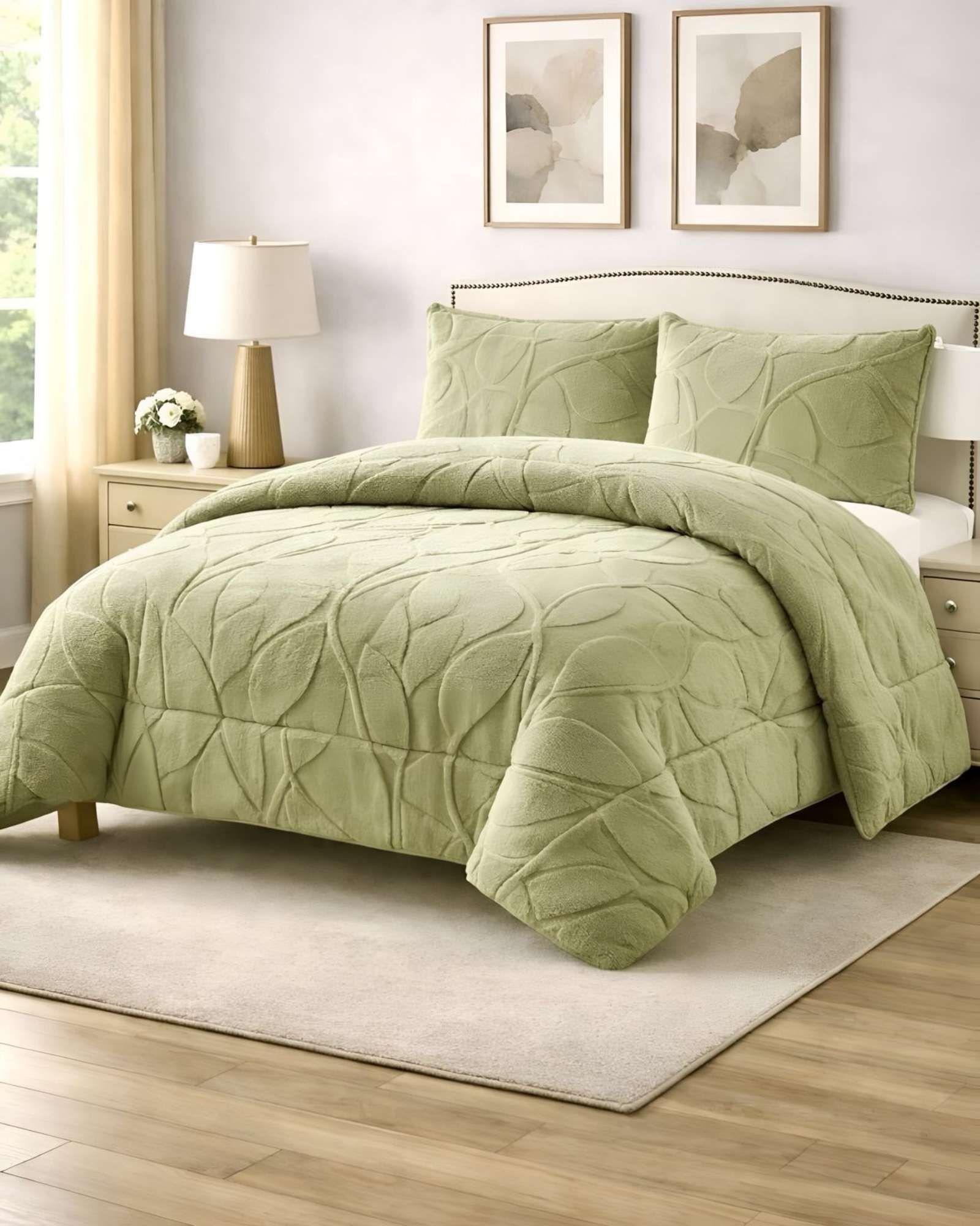 Cubrecama Acolchado con chiporro diseño Texturizado Hojas 2 Plazas  TF6-3