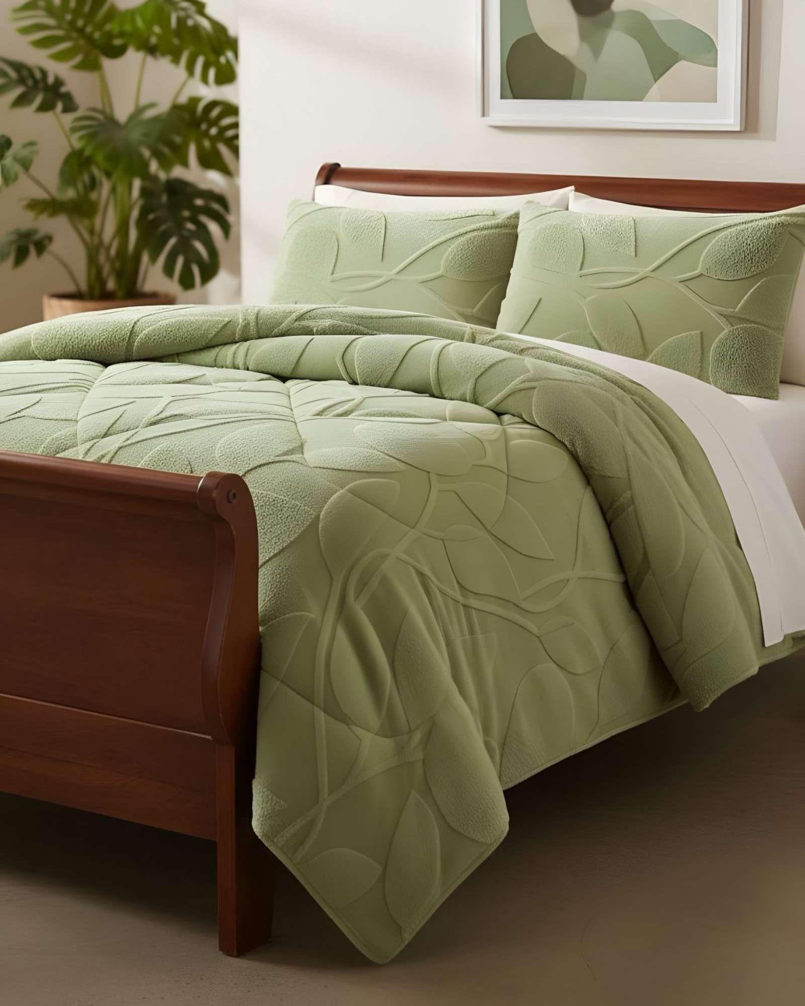 Cubrecama Acolchado con chiporro diseño Texturizado Hojas 2 Plazas  TF6-4