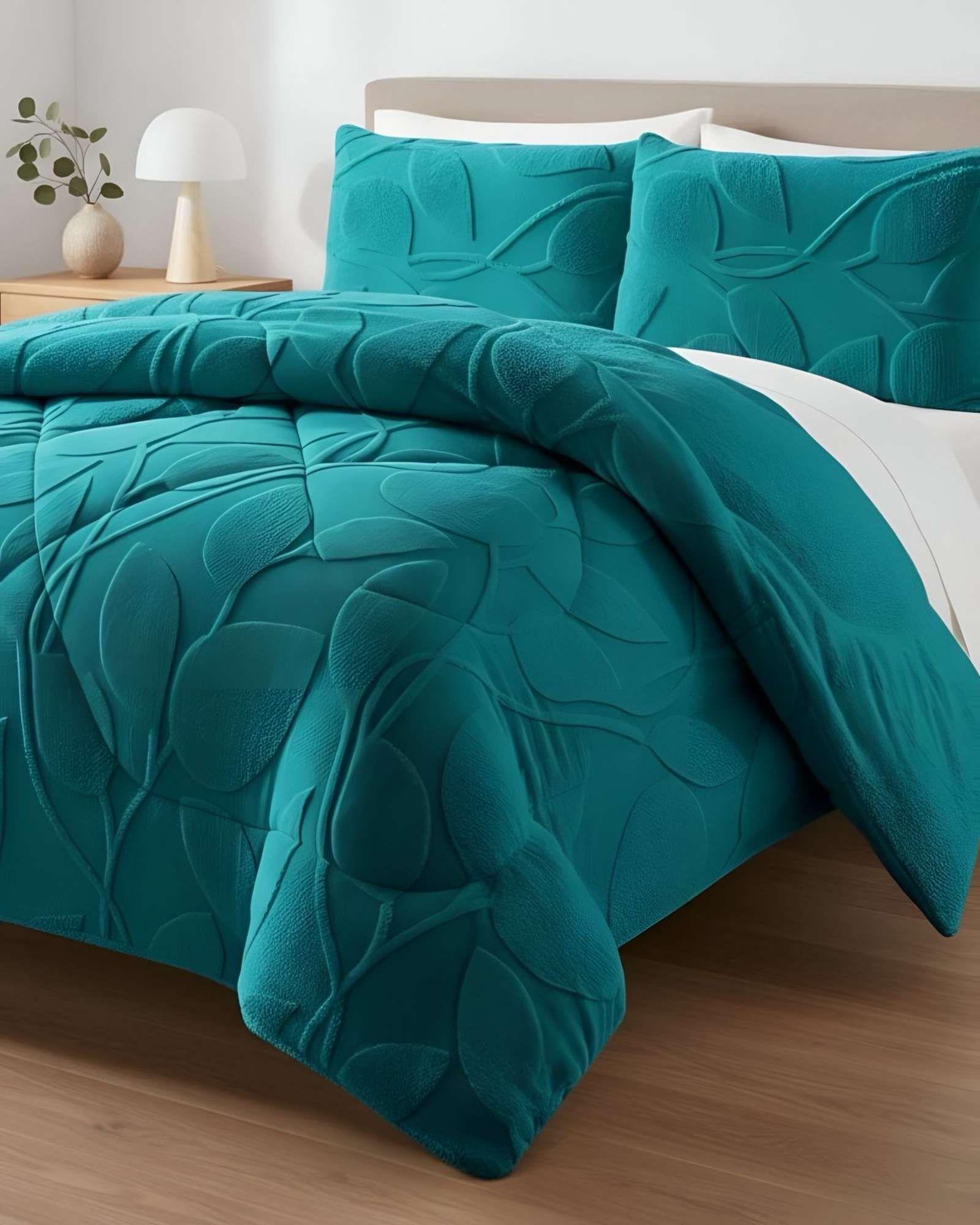 Cubrecama Acolchado con chiporro diseño Texturizado Hojas 2 Plazas  TF9-3